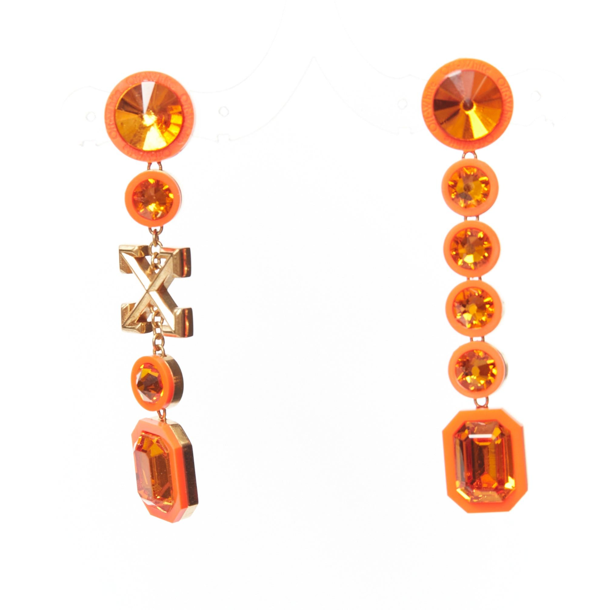 Off-White OFF WHITE neon orange gold logo jewel rhinestone drop pin earrings pair Size ONE SIZE - 2 Thumbnail