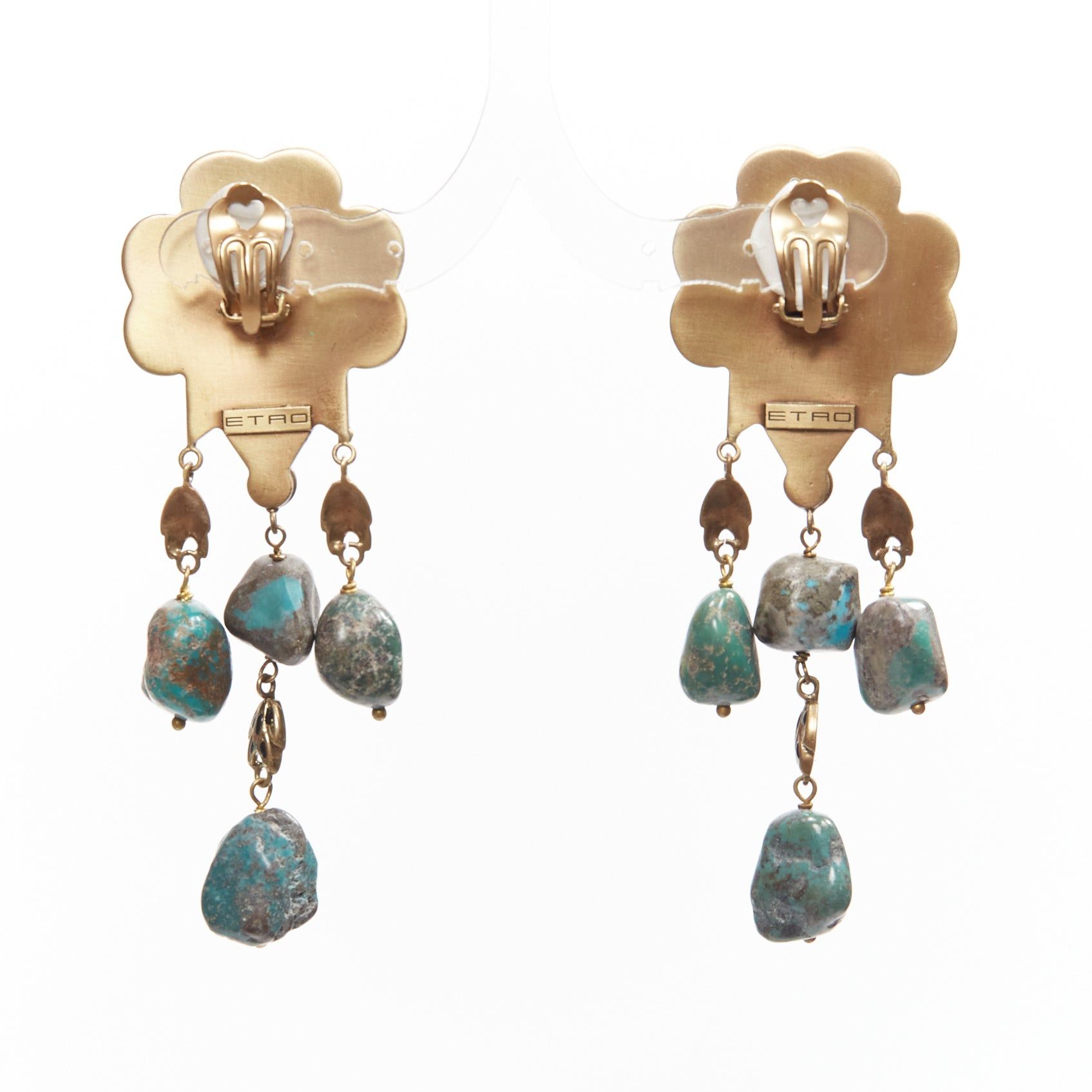 Etro ETRO red blue enamel flower drop stone gold drop clip on earrings pair Size ONE SIZE - 3 Thumbnail