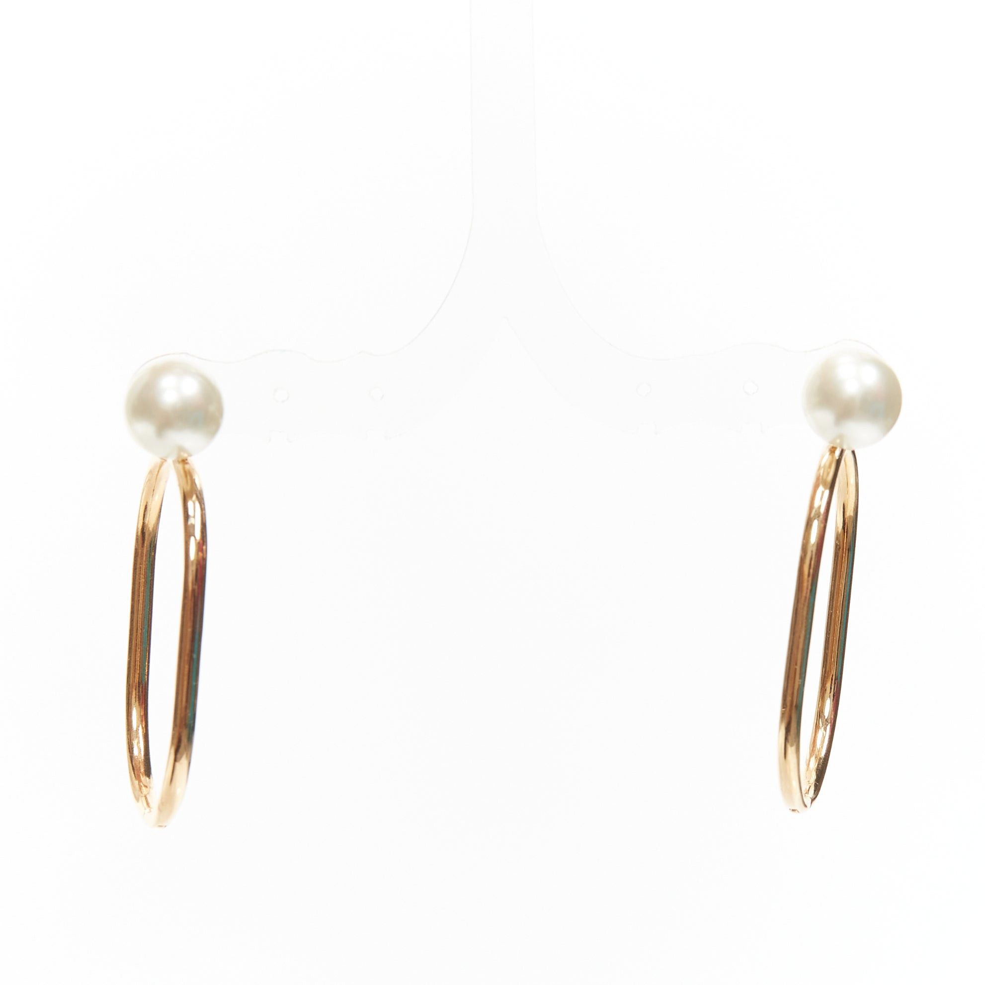 Dior DIOR Tribale double pearl gold large oval hoop statement stud earrings pair Size ONE SIZE - 2 Thumbnail