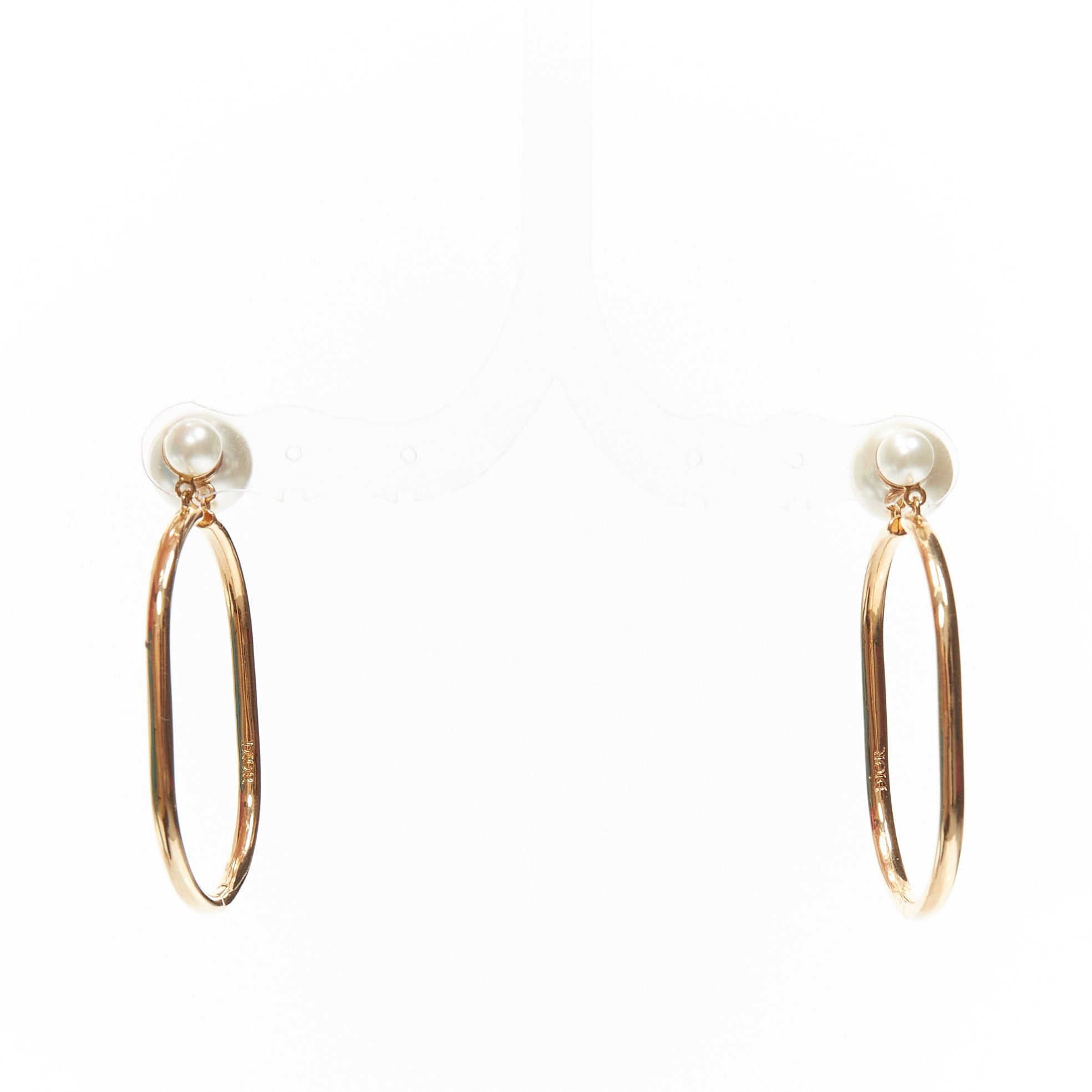 Dior DIOR Tribale double pearl gold large oval hoop statement stud earrings pair Size ONE SIZE - 3 Thumbnail