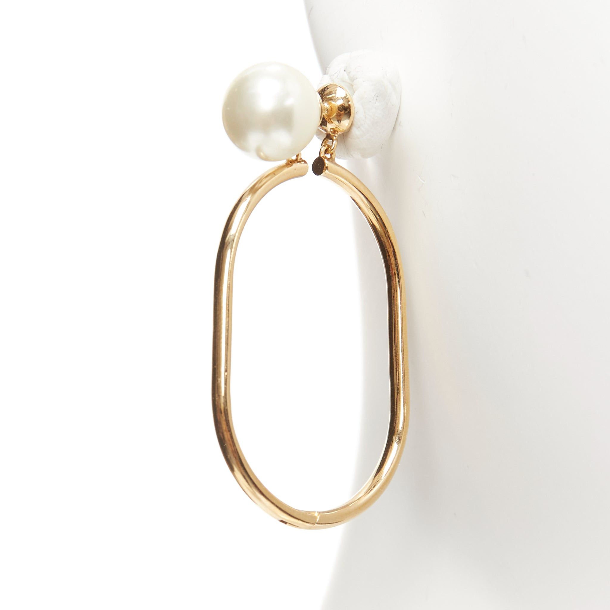 Dior DIOR Tribale double pearl gold large oval hoop statement stud earrings pair Size ONE SIZE - 5 Thumbnail