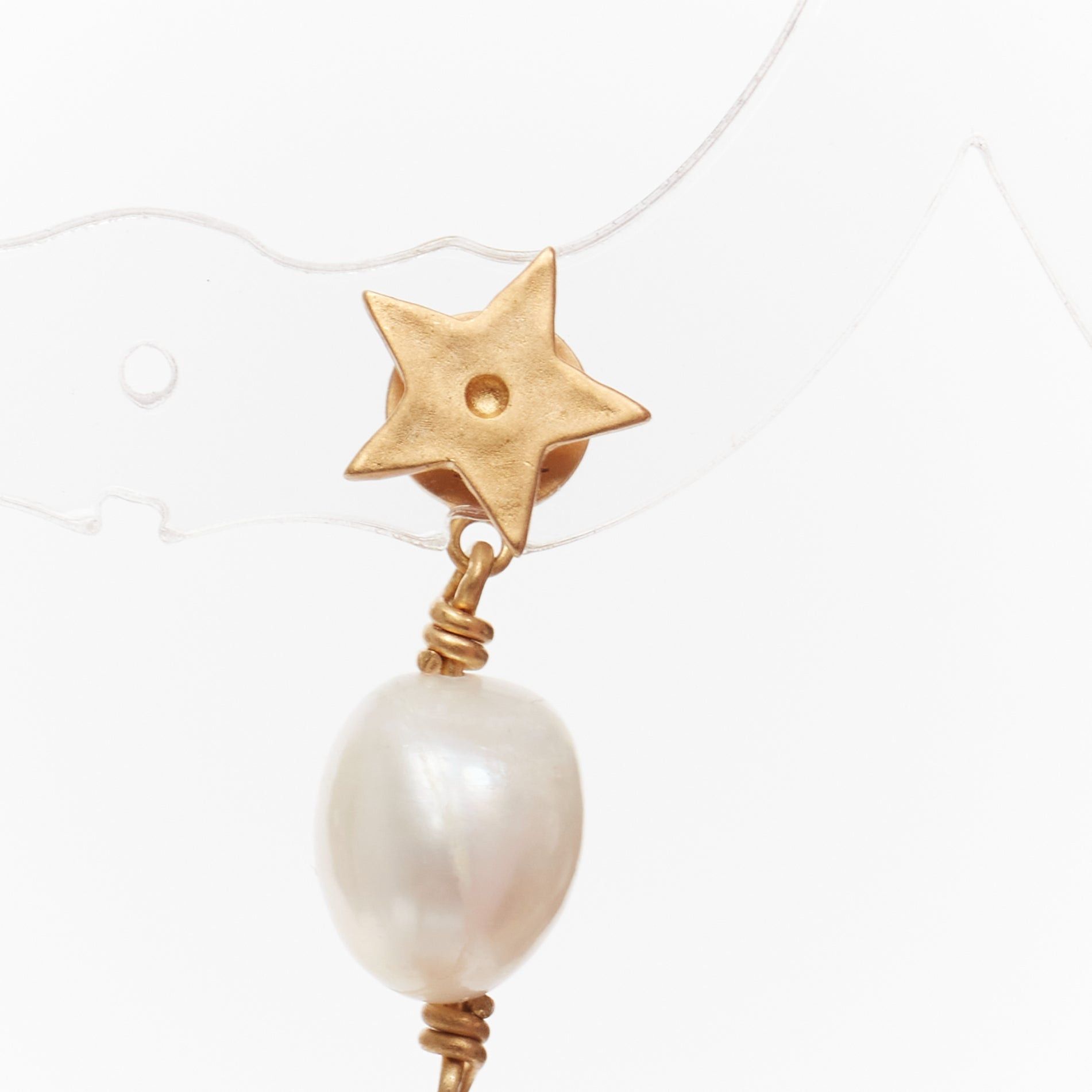 Dior DIOR Tribales Coraile gold metal star coral faux pearl drop pin earrings Pair Size ONE SIZE - 6 Thumbnail