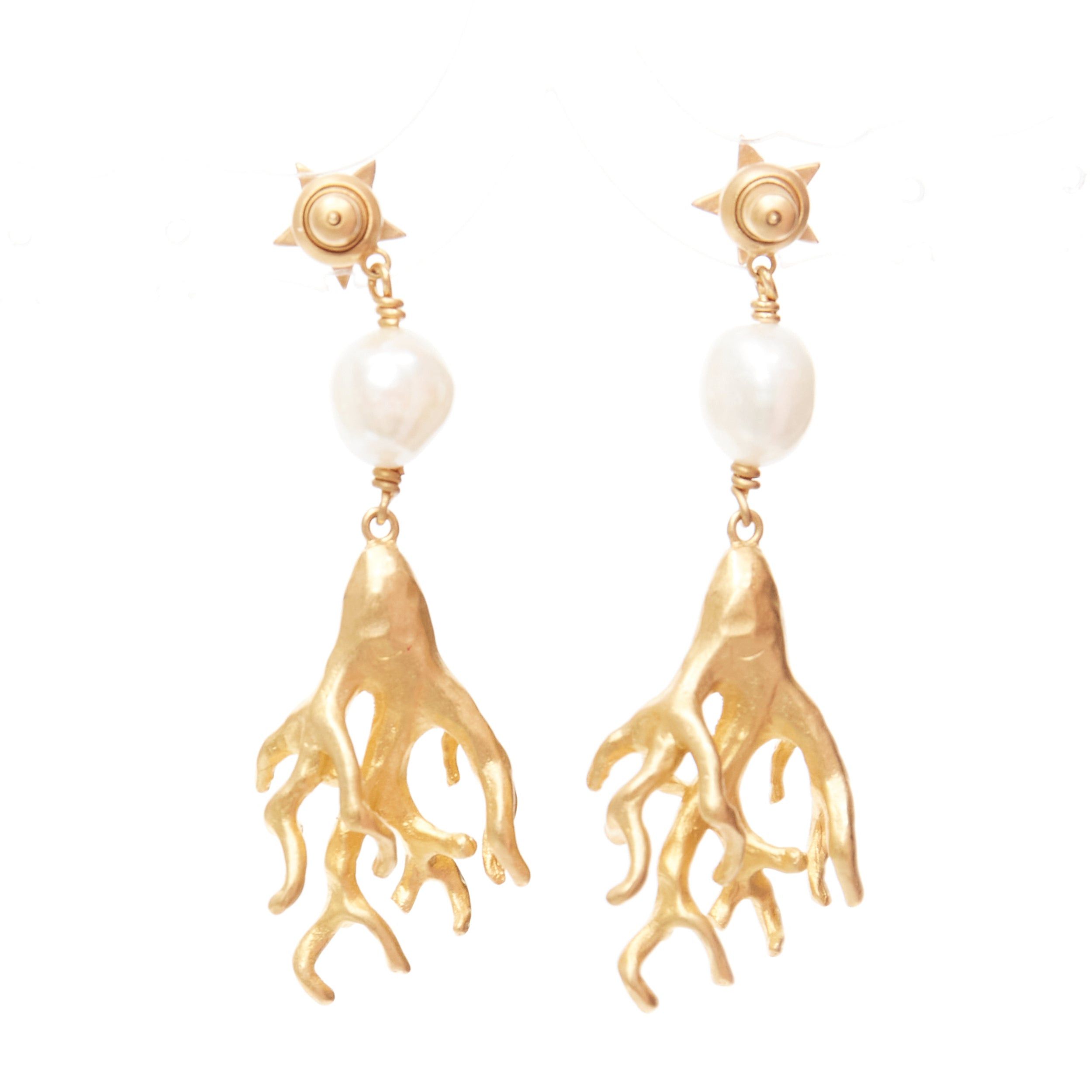 Dior DIOR Tribales Coraile gold metal star coral faux pearl drop pin earrings Pair Size ONE SIZE - 3 Thumbnail