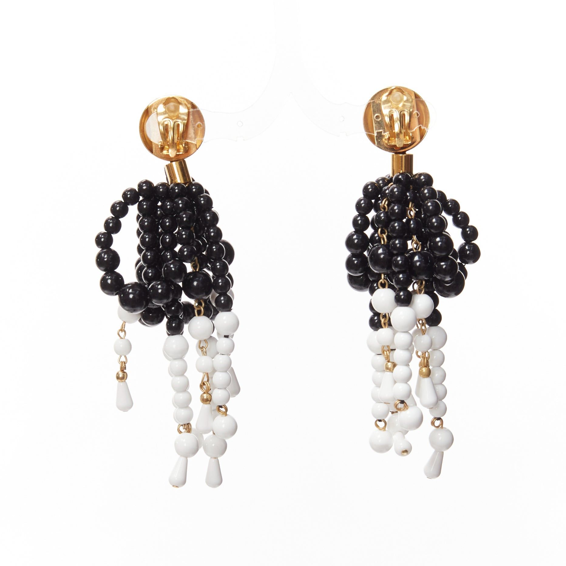 Marni MARNI black white plastic beads drop tassel statement dangling clip on earrings pair Size ONE SIZE - 3 Thumbnail