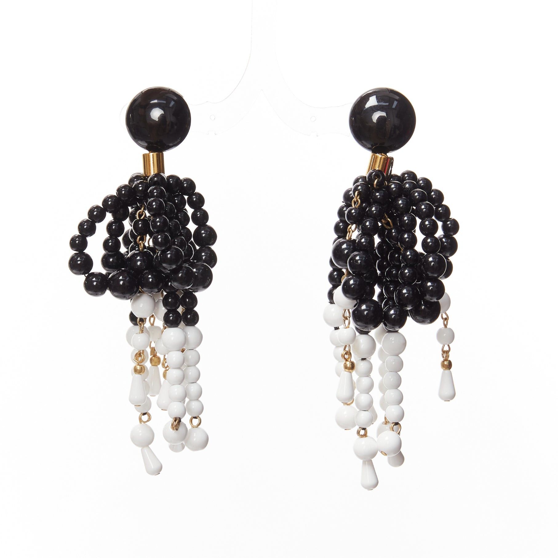 Marni MARNI black white plastic beads drop tassel statement dangling clip on earrings pair Size ONE SIZE - 2 Thumbnail