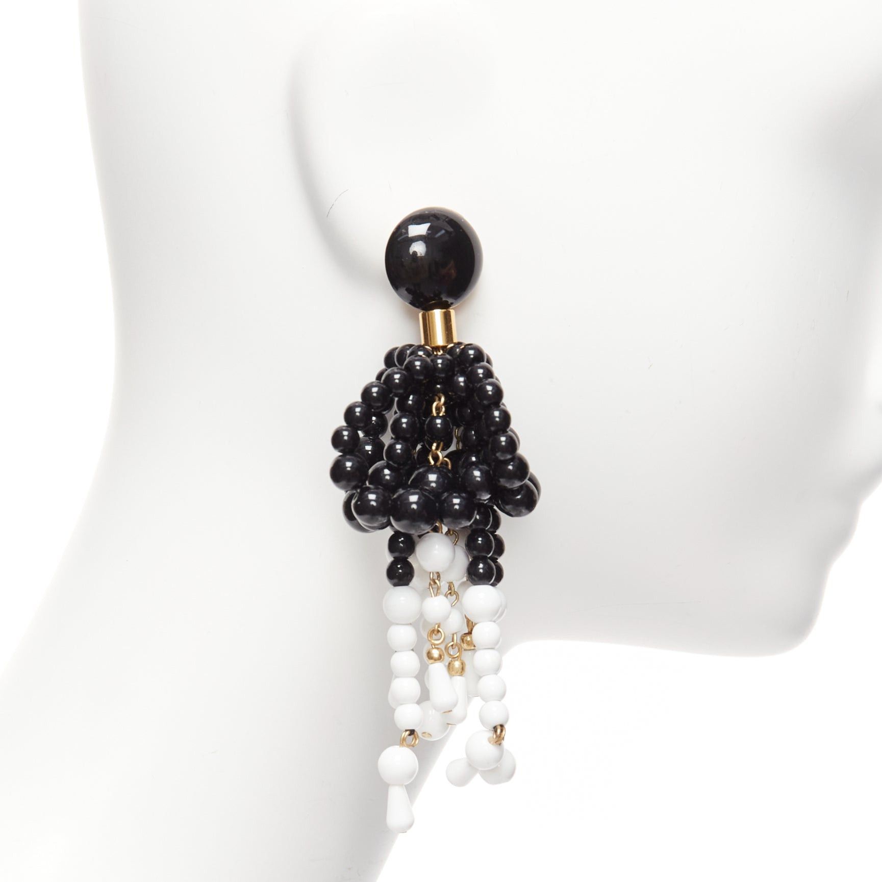 Marni MARNI black white plastic beads drop tassel statement dangling clip on earrings pair Size ONE SIZE - 4 Thumbnail