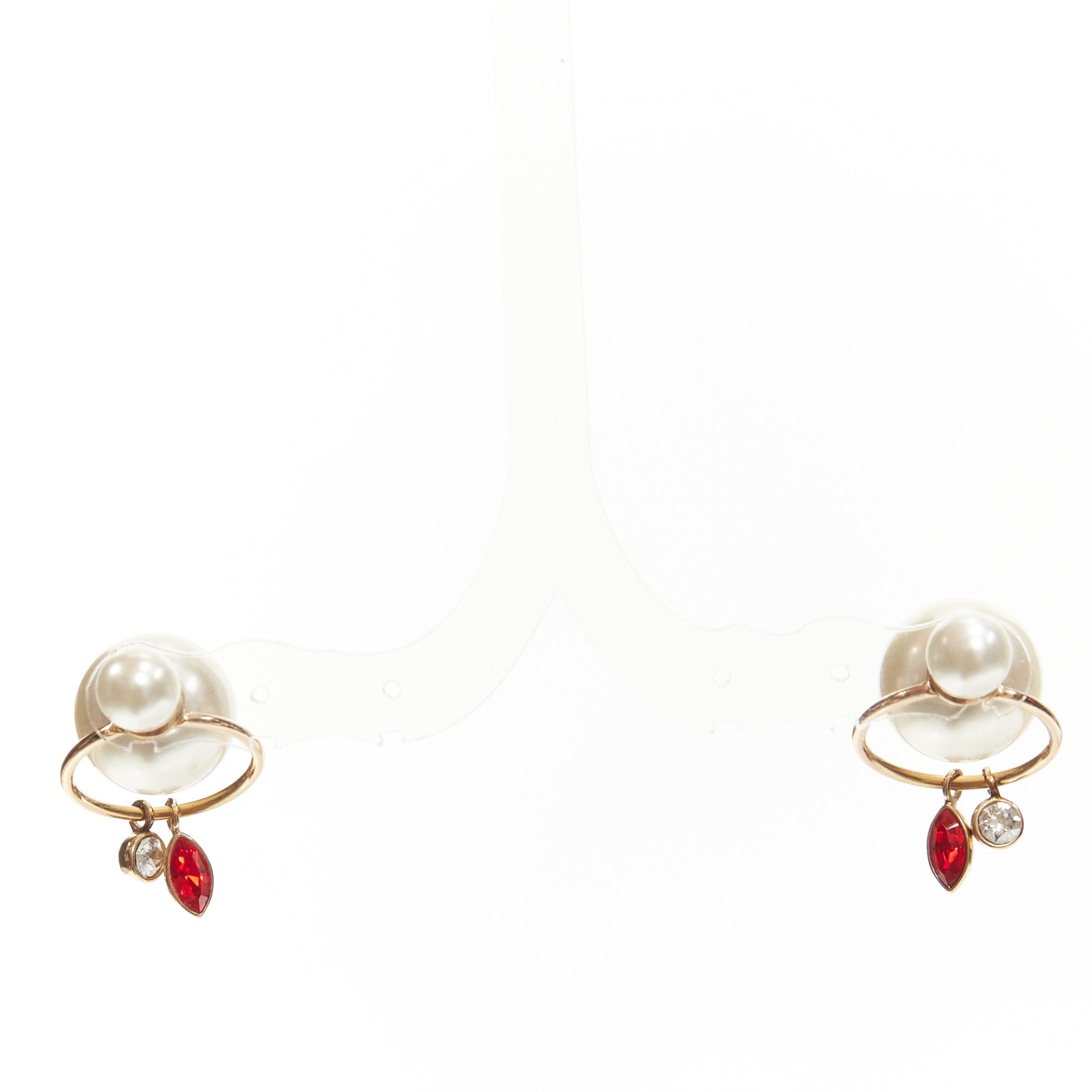 Dior DIOR Tribale double pearl red clear crystal droplets hoop stud earrings pair Size ONE SIZE - 2 Thumbnail