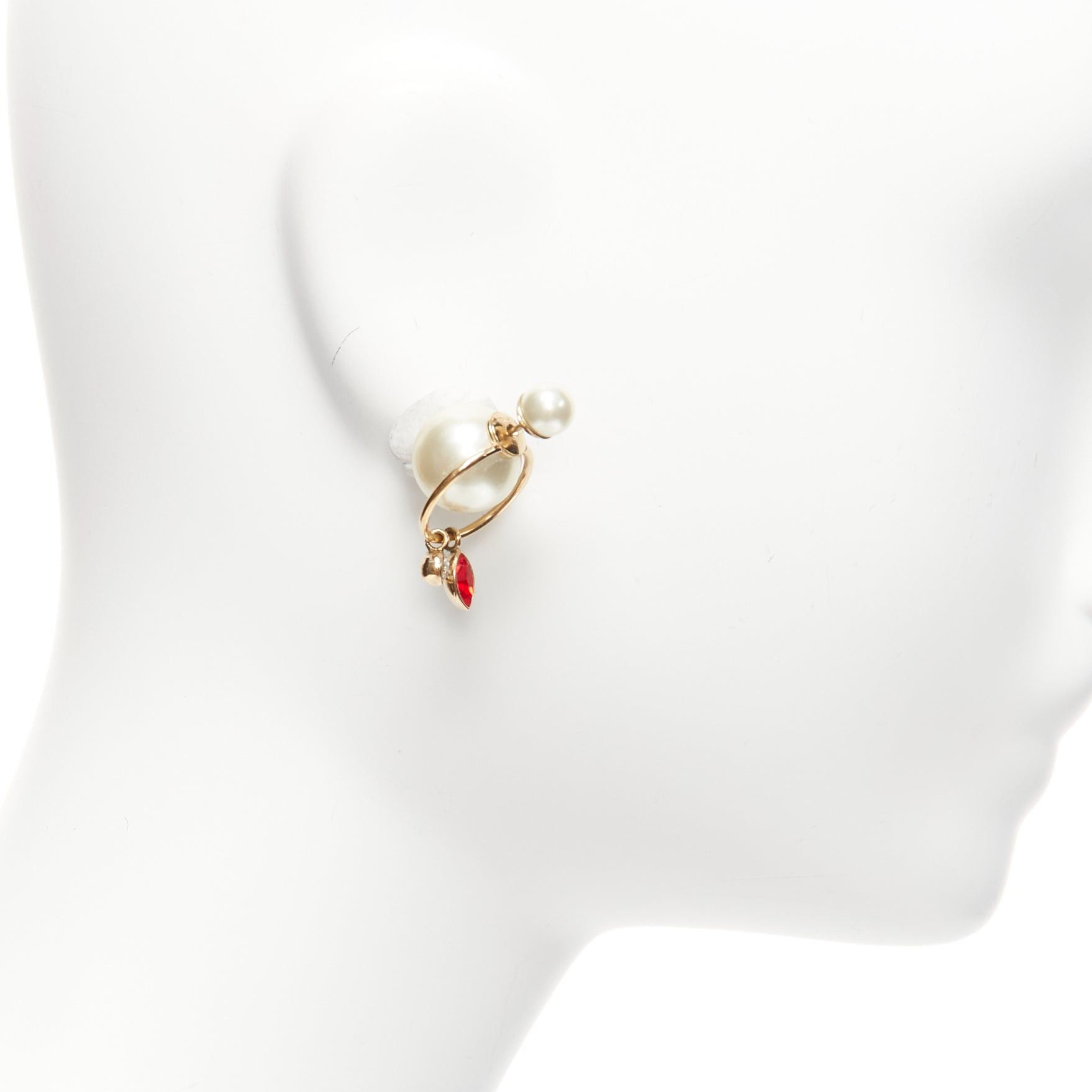 Dior DIOR Tribale double pearl red clear crystal droplets hoop stud earrings pair Size ONE SIZE - 4 Thumbnail