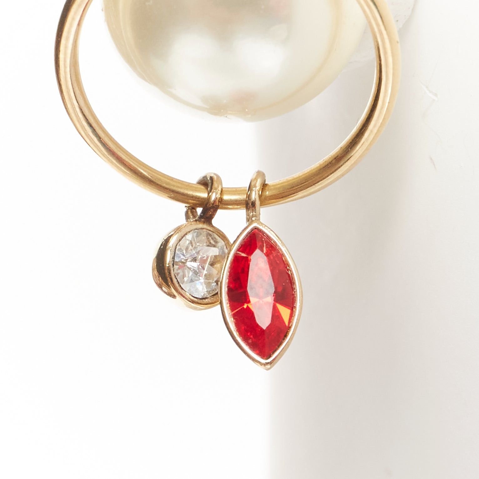 Dior DIOR Tribale double pearl red clear crystal droplets hoop stud earrings pair Size ONE SIZE - 5 Thumbnail