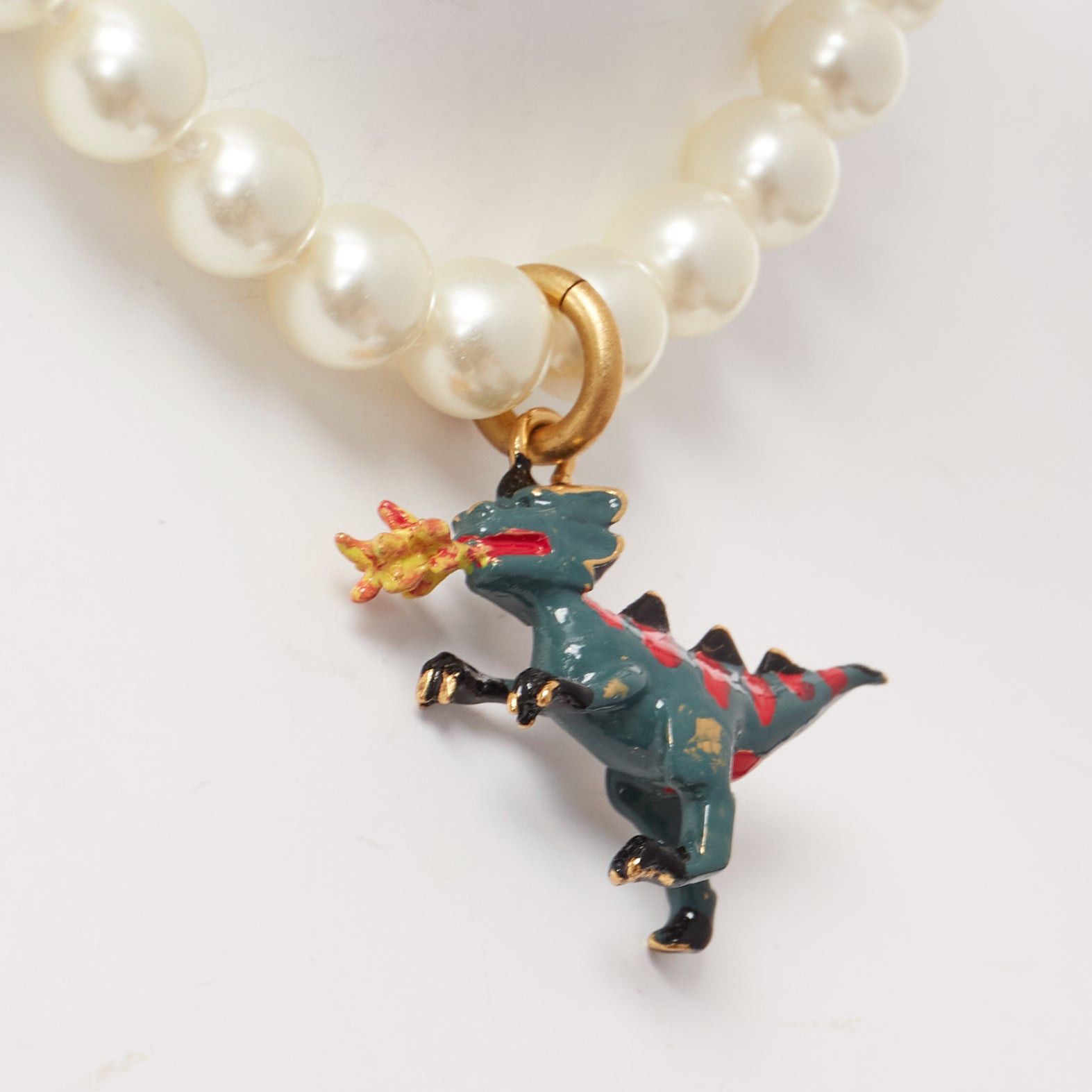 Dior rare DIOR CD logo green fire dinosaur dragon pendant pearl choker necklace Size ONE SIZE - 2 Thumbnail