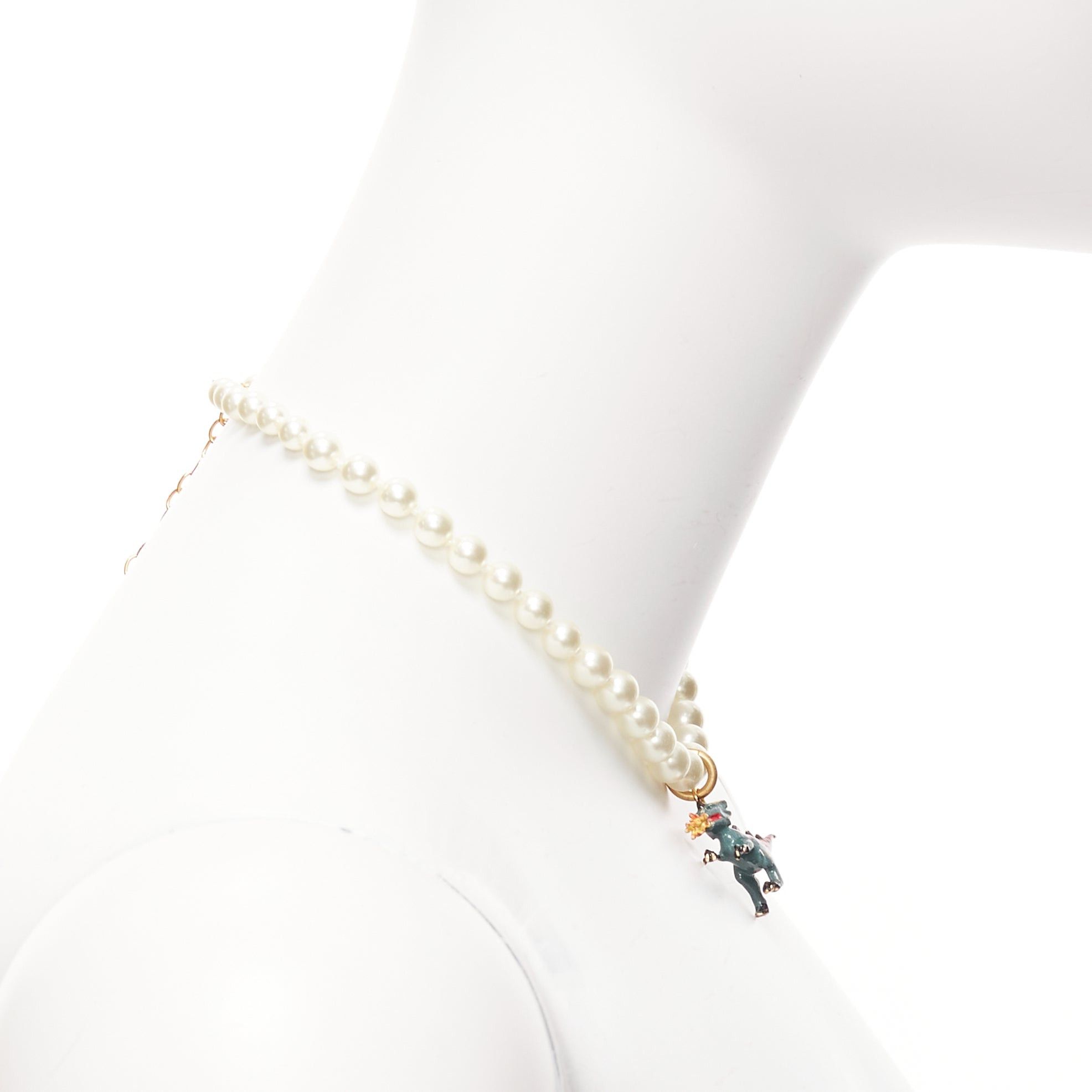 Dior rare DIOR CD logo green fire dinosaur dragon pendant pearl choker necklace Size ONE SIZE - 4 Thumbnail