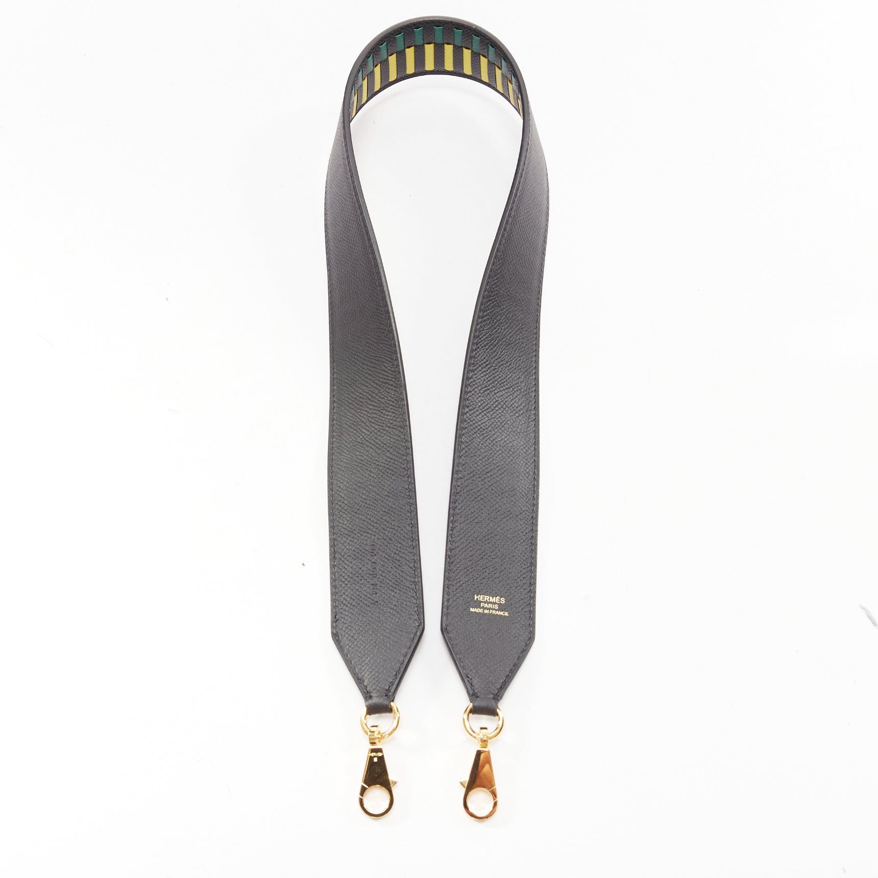 Hermes HERMES Sangle Cavale 40 green yellow black woven togo leather gold hardware long strap Size ONE SIZE - 3 Thumbnail