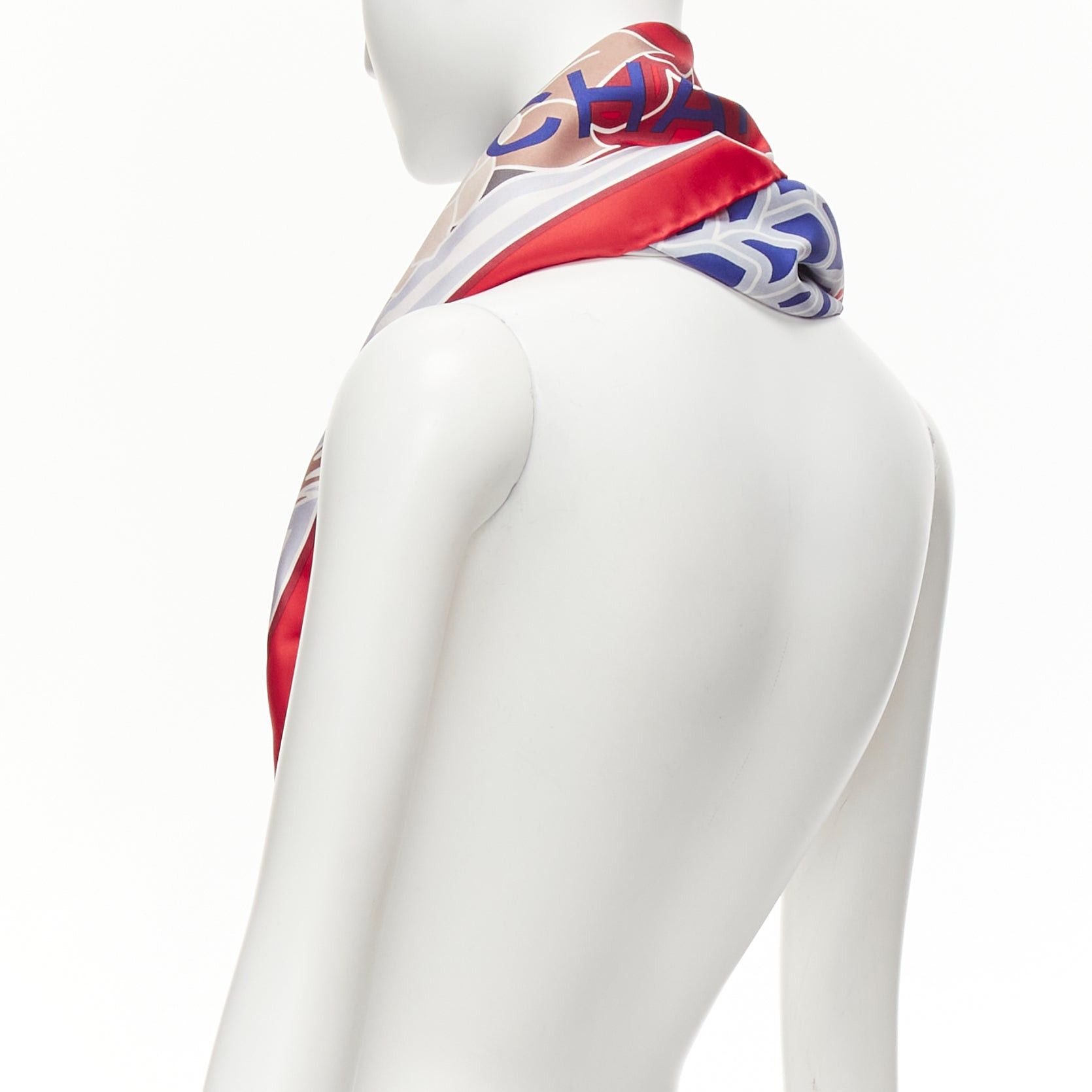 Chanel CHANEL 100% silk red blue lion statue palm trees big square scarf Size ONE SIZE - 6 Thumbnail