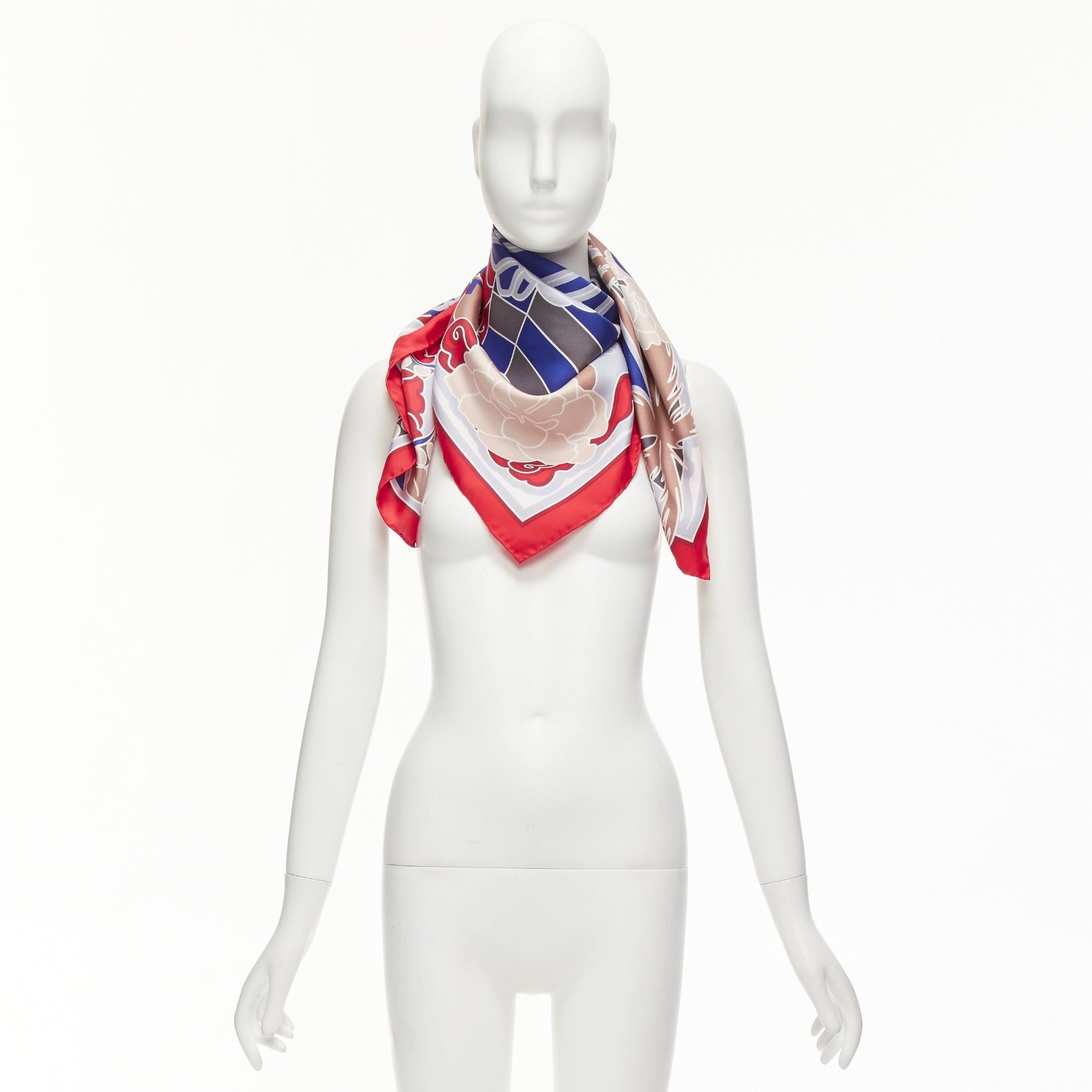 Chanel CHANEL 100% silk red blue lion statue palm trees big square scarf Size ONE SIZE - 11 Thumbnail