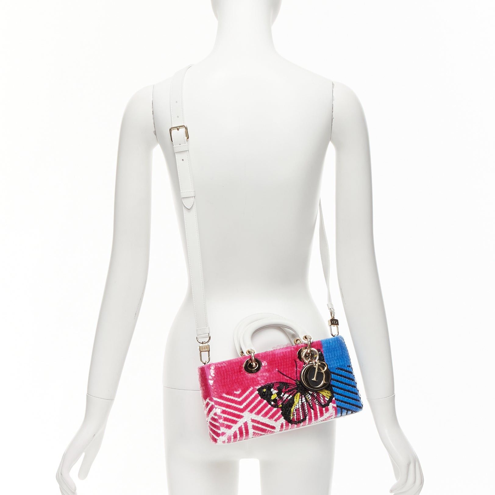 Dior rare CHRISTIAN DIOR Lady D-joy Runway pink blue butterfly sequins crossbody bag Size ONE SIZE - 2 Thumbnail