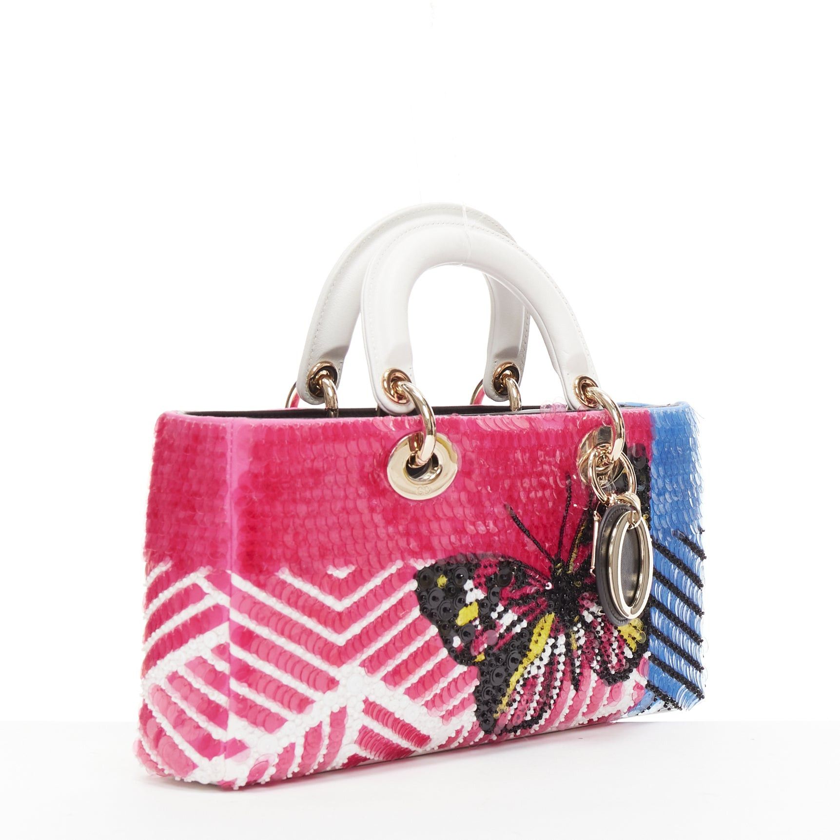 Dior rare CHRISTIAN DIOR Lady D-joy Runway pink blue butterfly sequins crossbody bag Size ONE SIZE - 3 Thumbnail