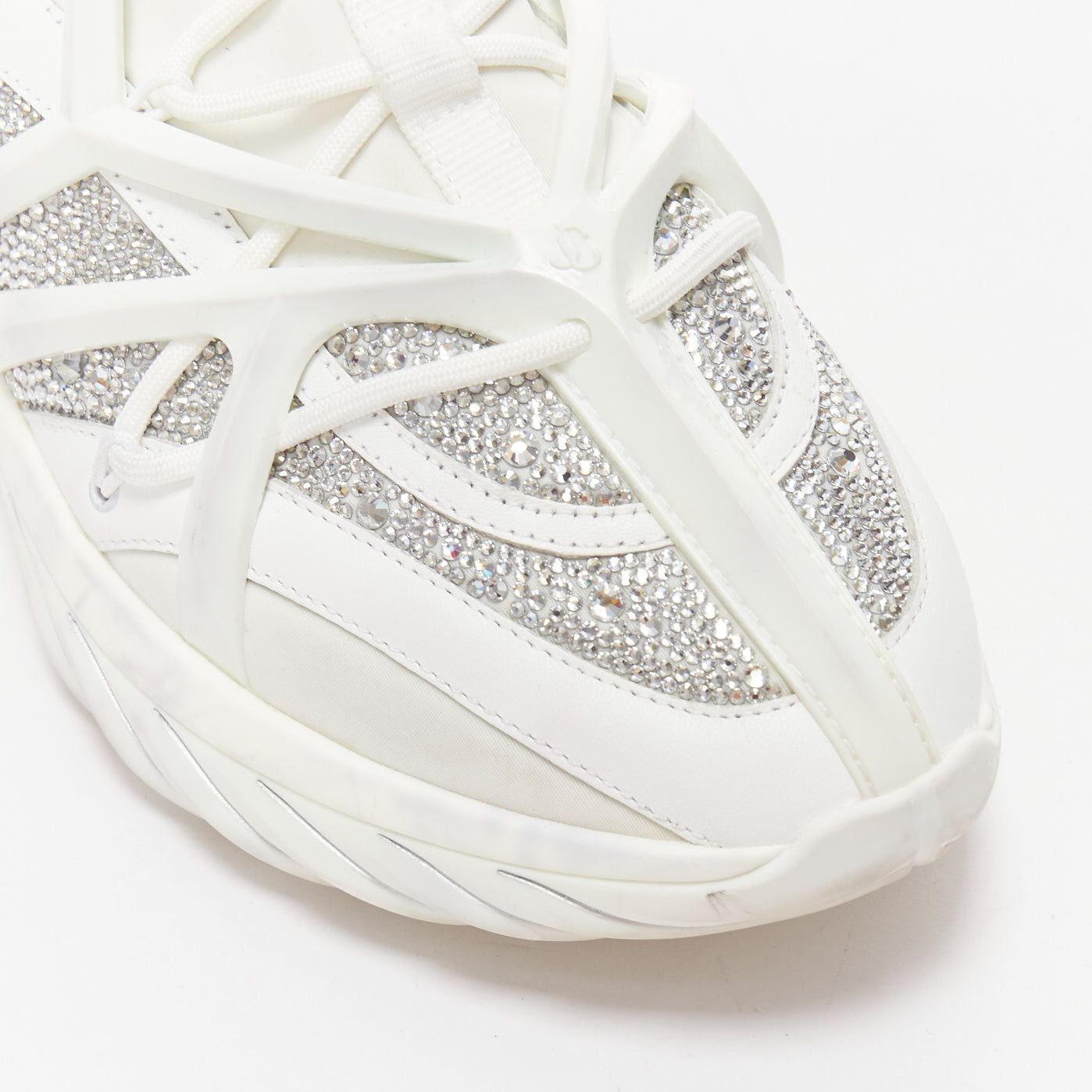 Jimmy Choo JIMMY CHOO Cosmos white leather rubber JC logo crystal dad sneakers EU39A Size US 9 / IT 39 - 7 Thumbnail