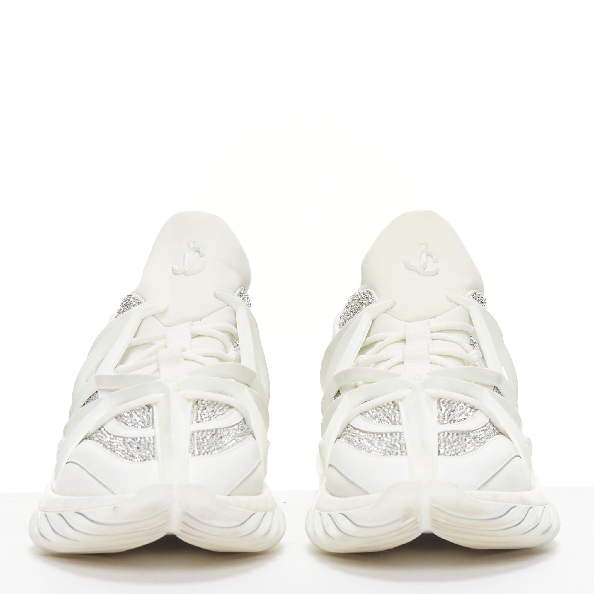 Jimmy Choo JIMMY CHOO Cosmos white leather rubber JC logo crystal dad sneakers EU39A Size US 9 / IT 39 - 3 Thumbnail