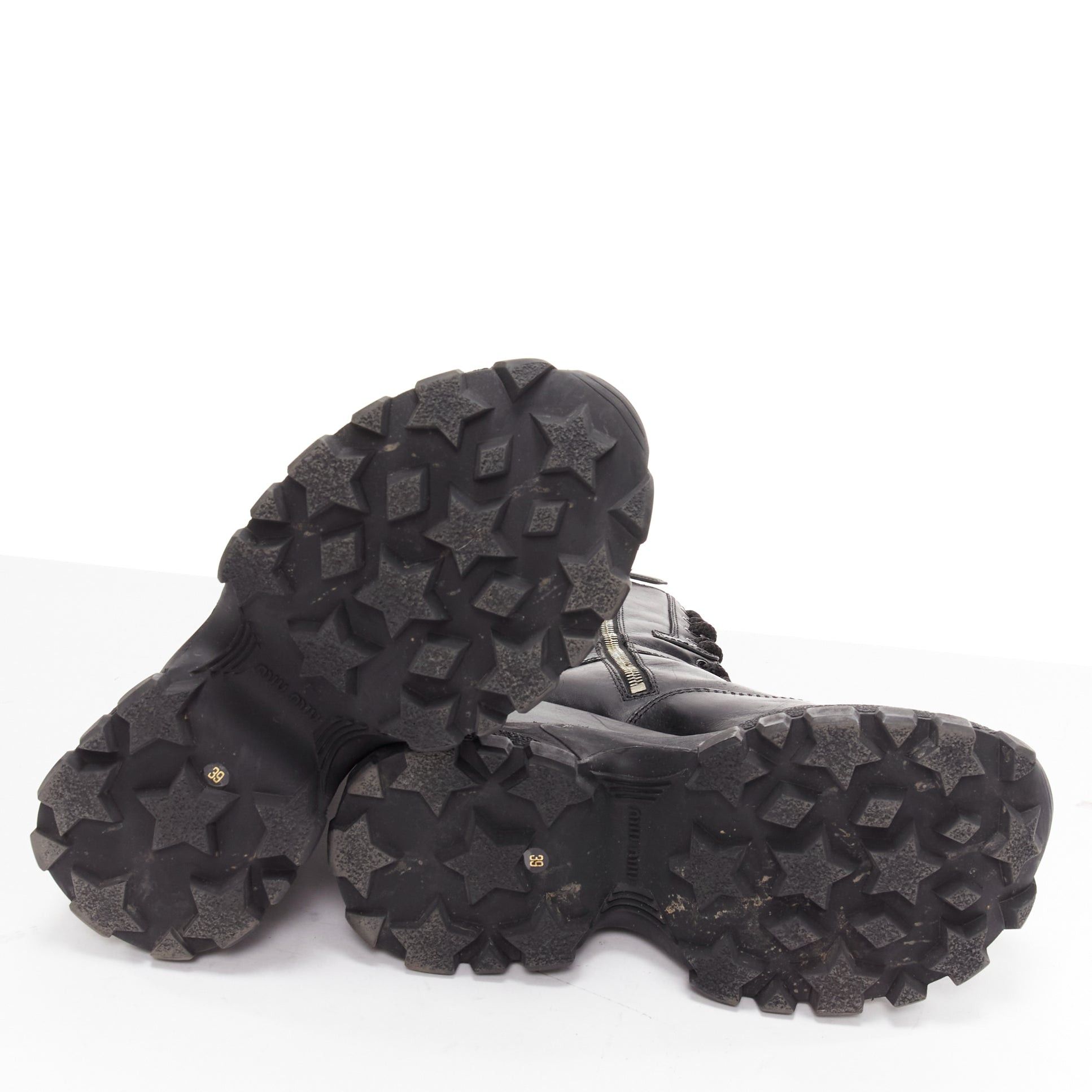 Miu Miu MIU MIU Runway black leather logo lace up chunky wedged military boots EU39 Size US 9 / IT 39 - 10 Thumbnail