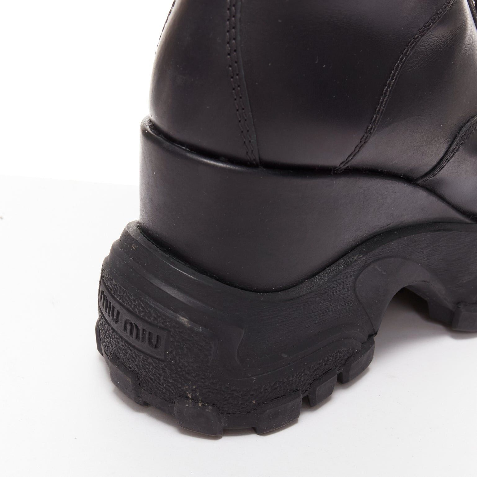 Miu Miu MIU MIU Runway black leather logo lace up chunky wedged military boots EU39 Size US 9 / IT 39 - 8 Thumbnail