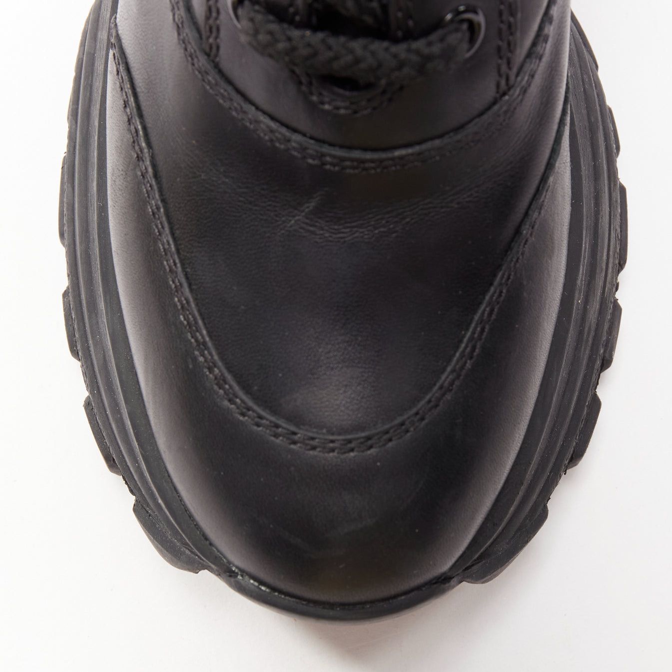 Miu Miu MIU MIU Runway black leather logo lace up chunky wedged military boots EU39 Size US 9 / IT 39 - 6 Thumbnail