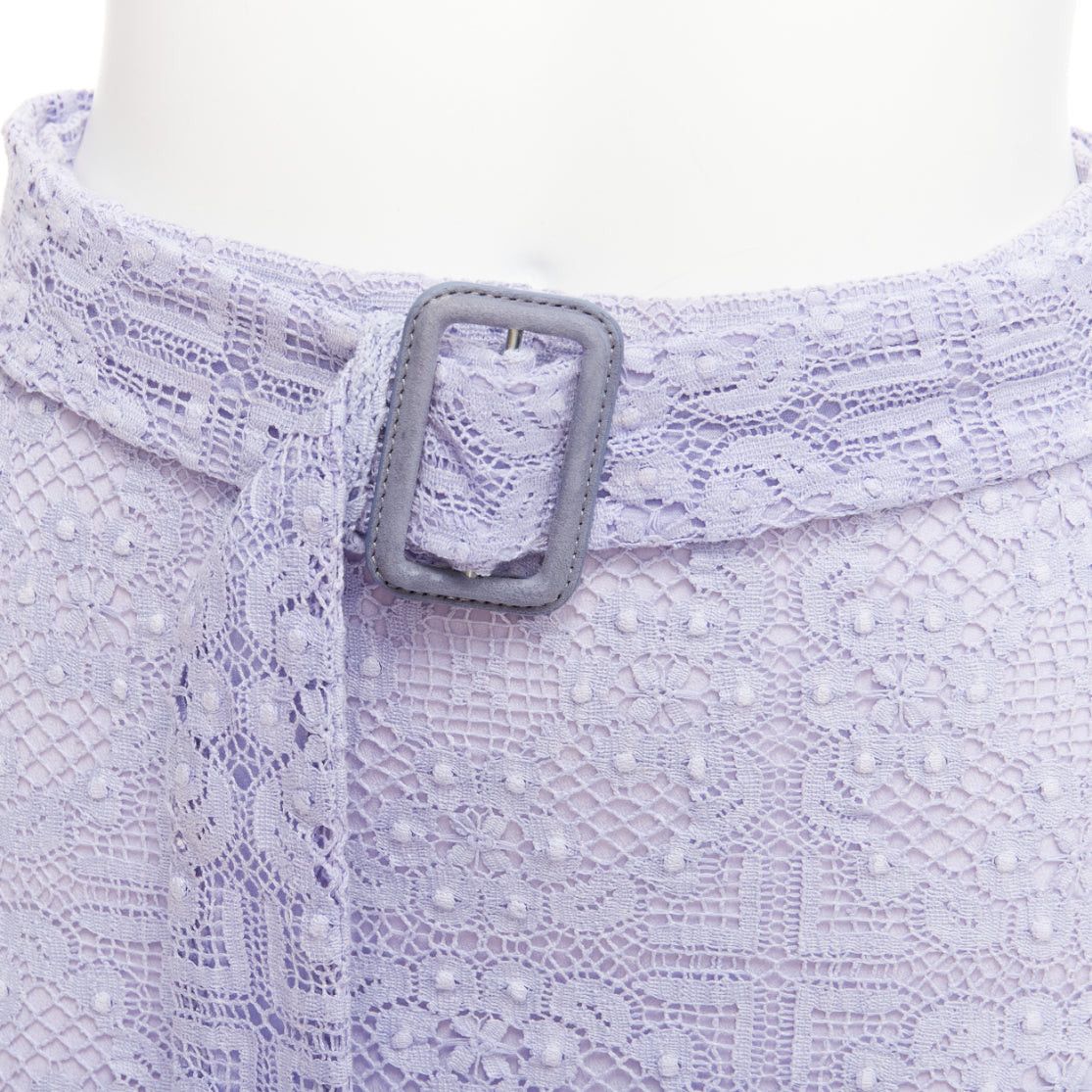 Burberry BURBERRY Runway lilac purple cotton blend lace belted pencil skirt IT36 XXS Size 25" / US 0 / IT 36 - 2 Thumbnail