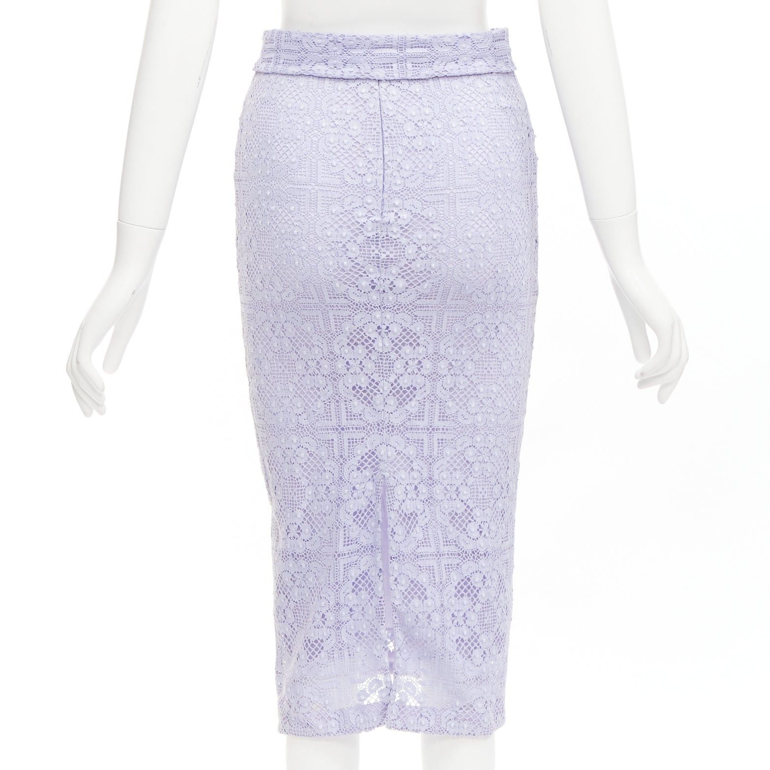 Burberry BURBERRY Runway lilac purple cotton blend lace belted pencil skirt IT36 XXS Size 25" / US 0 / IT 36 - 5 Thumbnail