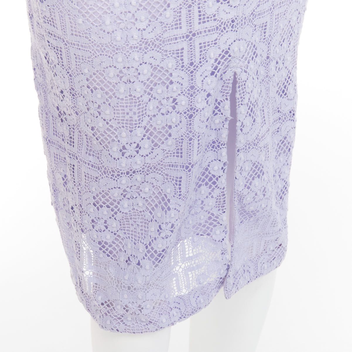 Burberry BURBERRY Runway lilac purple cotton blend lace belted pencil skirt IT36 XXS Size 25" / US 0 / IT 36 - 7 Thumbnail