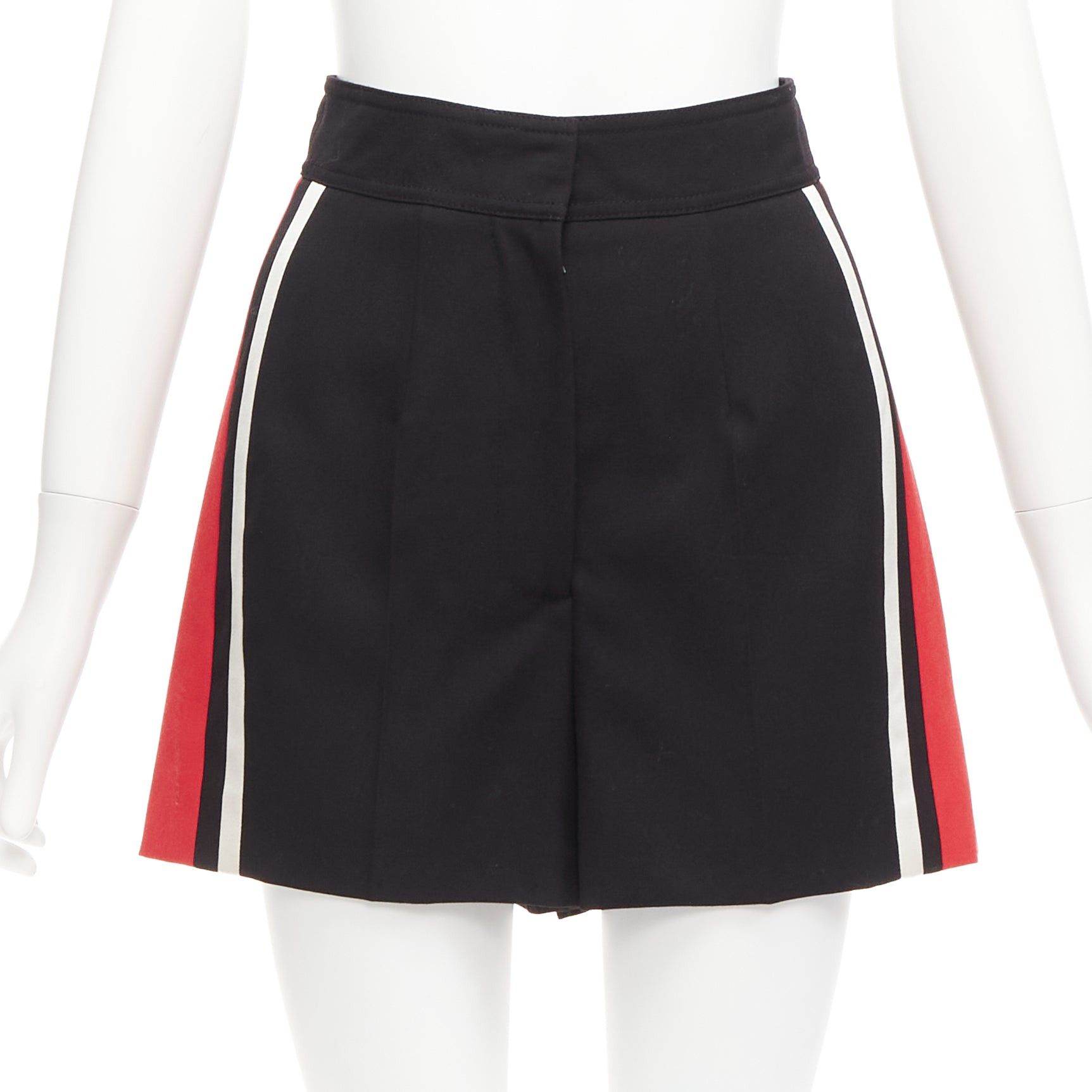 Alexander McQueen ALEXANDER MCQUEEN 2018 red white stripe black virgin wool wide shorts IT38 XS Size 26" / US 2 / IT 38 - 3 Thumbnail