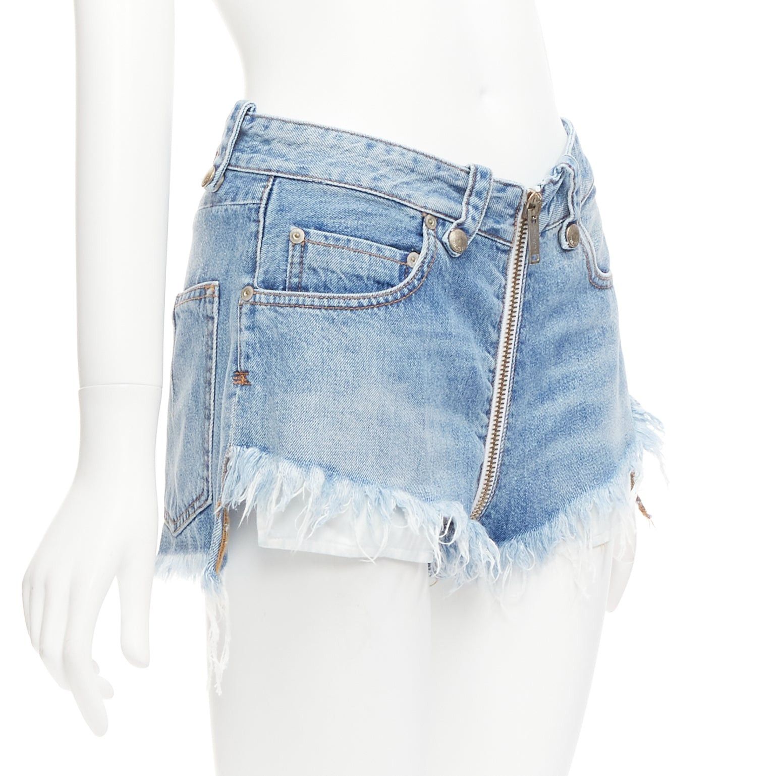 Unravel Project UNRAVEL PROJECT blue denim full zip crotch fray edge wide shorts 25" Size 26" / US 2 / IT 38 - 3 Thumbnail