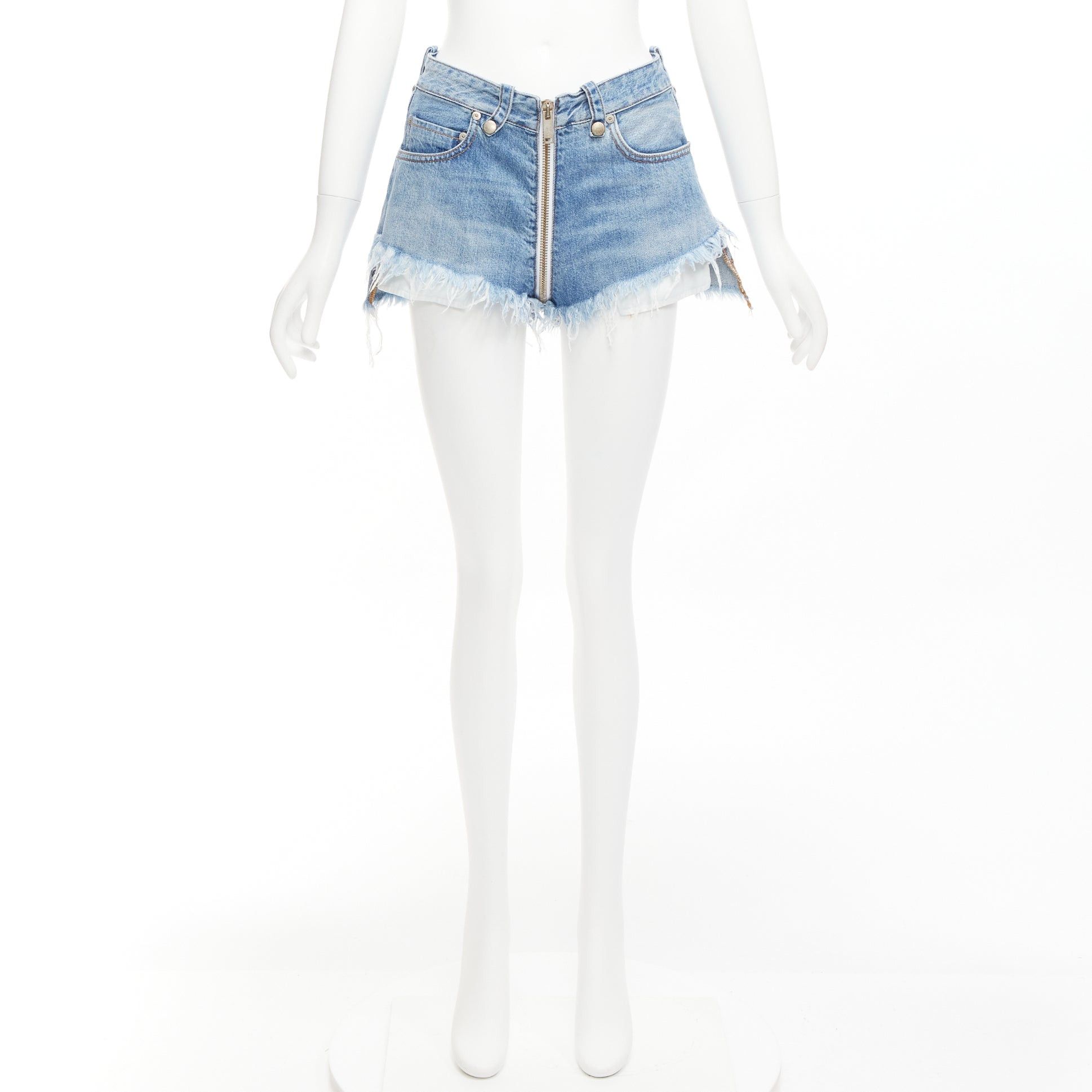 Unravel Project UNRAVEL PROJECT blue denim full zip crotch fray edge wide shorts 25" Size 26" / US 2 / IT 38 - 9 Thumbnail