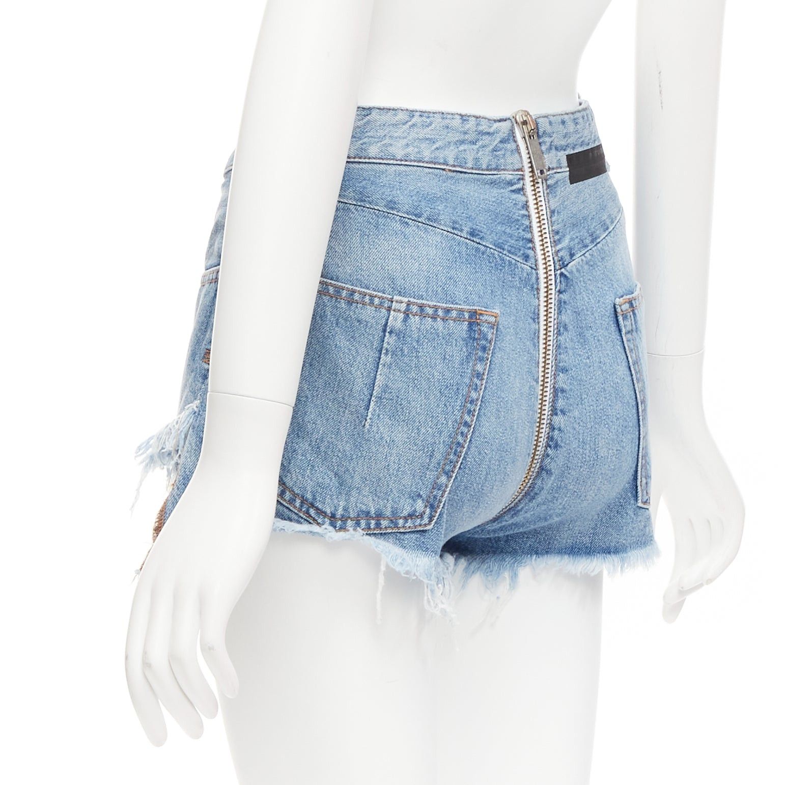 Unravel Project UNRAVEL PROJECT blue denim full zip crotch fray edge wide shorts 25" Size 26" / US 2 / IT 38 - 6 Thumbnail