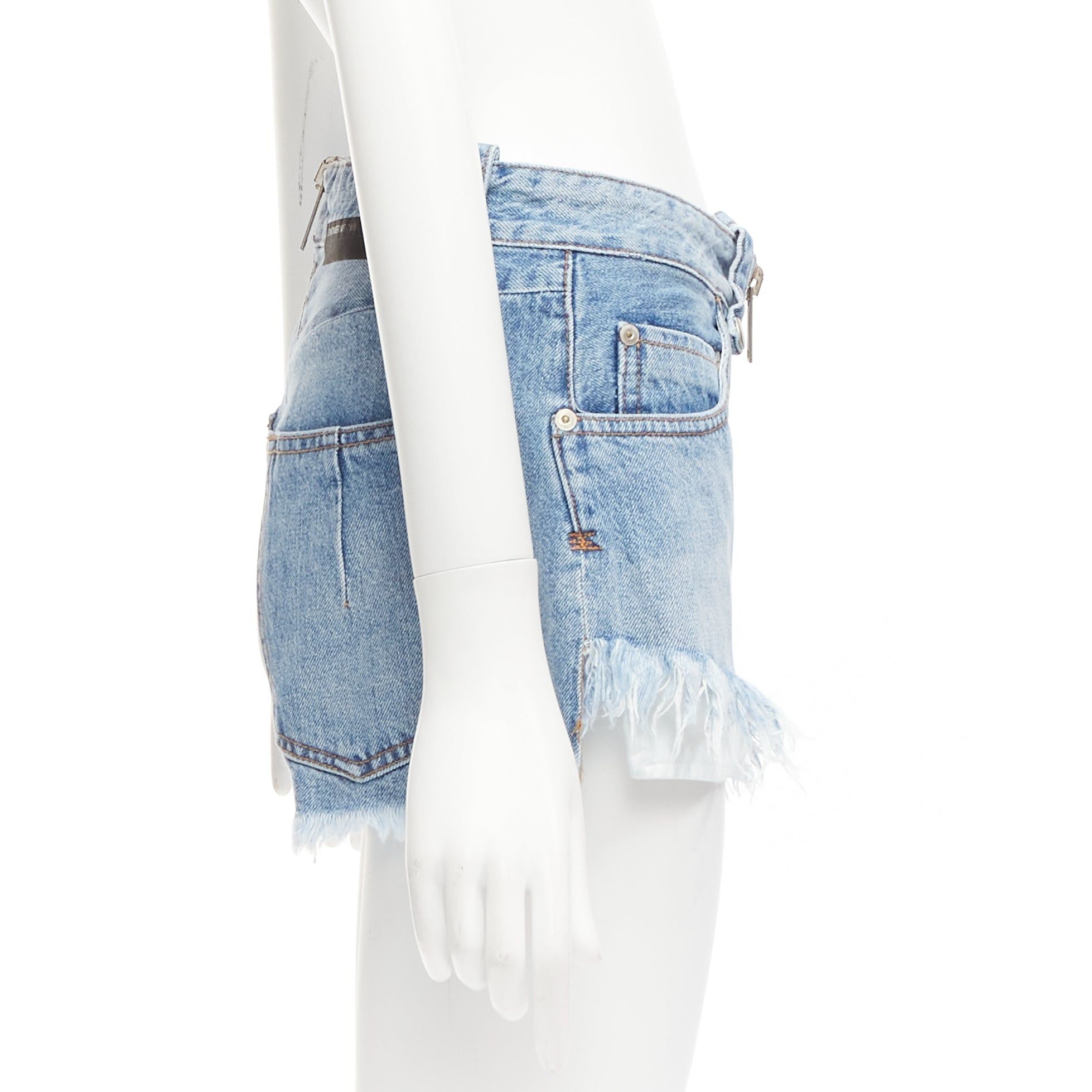 Unravel Project UNRAVEL PROJECT blue denim full zip crotch fray edge wide shorts 25" Size 26" / US 2 / IT 38 - 4 Thumbnail