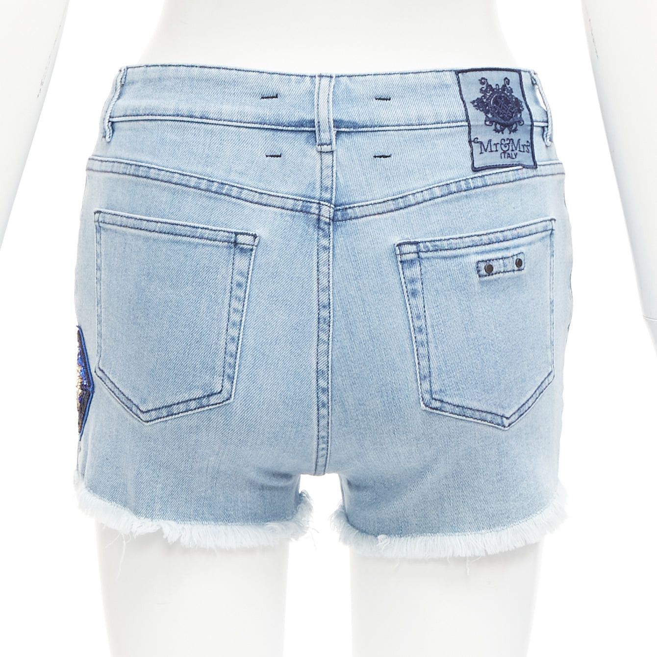 MR & MRS ITALY MR AND MRS ITALY blue glitter badge patch colorful paint denim shorts IT38 XS Size 26" / US 2 / IT 38 - 5 Thumbnail