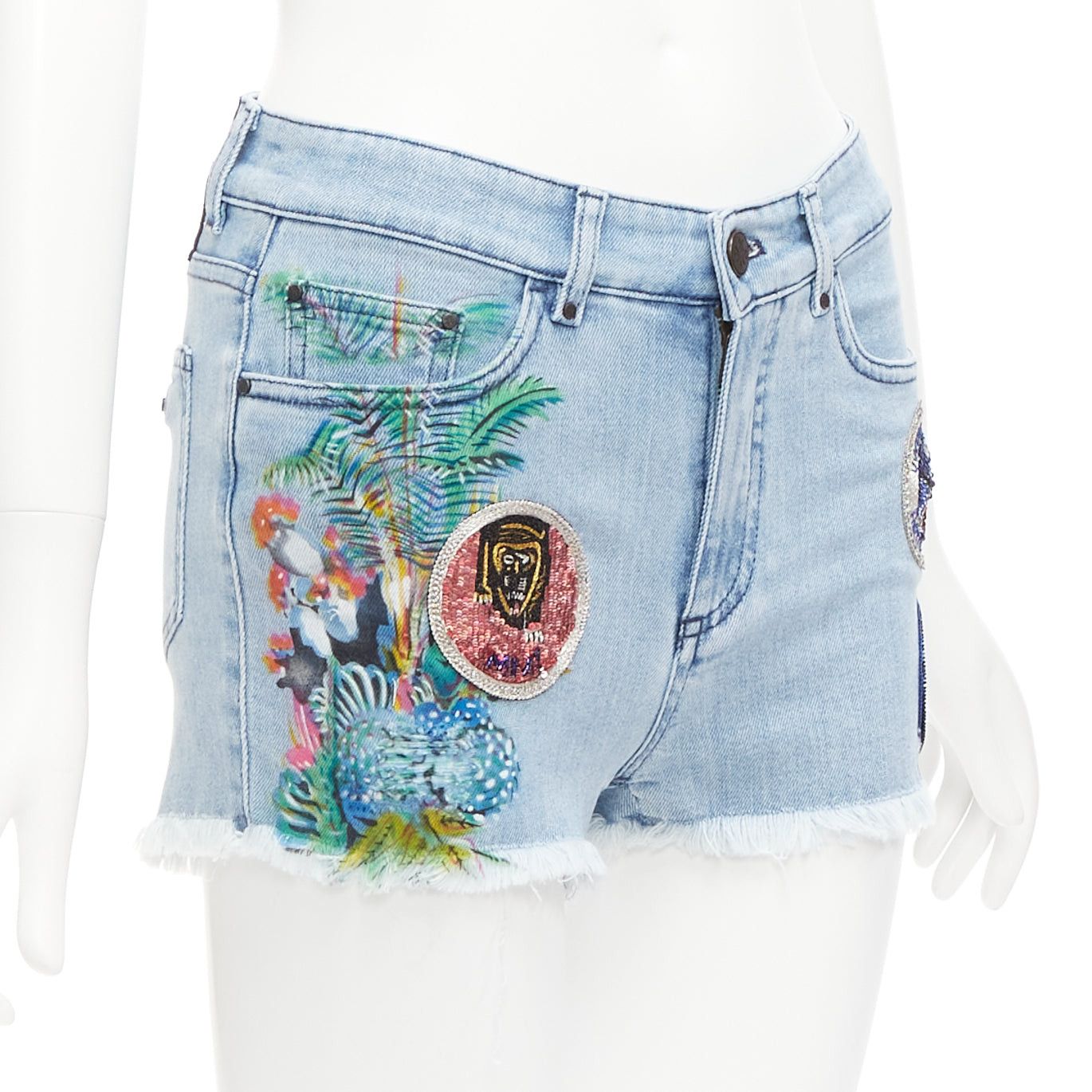 MR & MRS ITALY MR AND MRS ITALY blue glitter badge patch colorful paint denim shorts IT38 XS Size 26" / US 2 / IT 38 - 3 Thumbnail