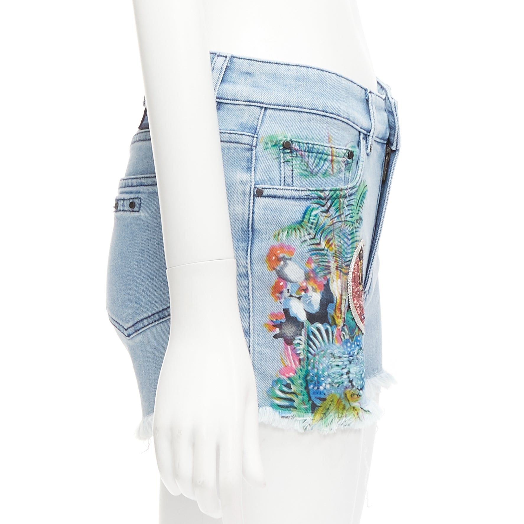 MR & MRS ITALY MR AND MRS ITALY blue glitter badge patch colorful paint denim shorts IT38 XS Size 26" / US 2 / IT 38 - 4 Thumbnail