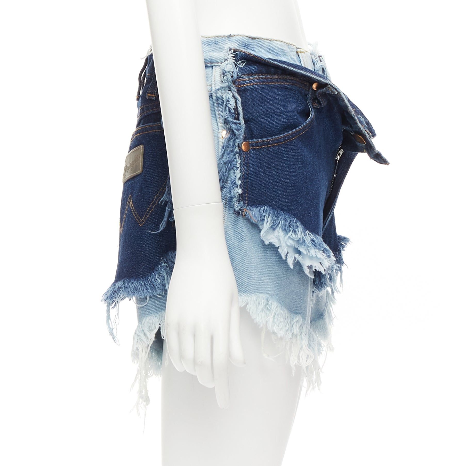 Natasha Zinko NATASHA ZINKO WRANGLER blue deconstructed layered double denim frayed shorts FR34 XS Size 26" / US 2 / IT 38 - 4 Thumbnail