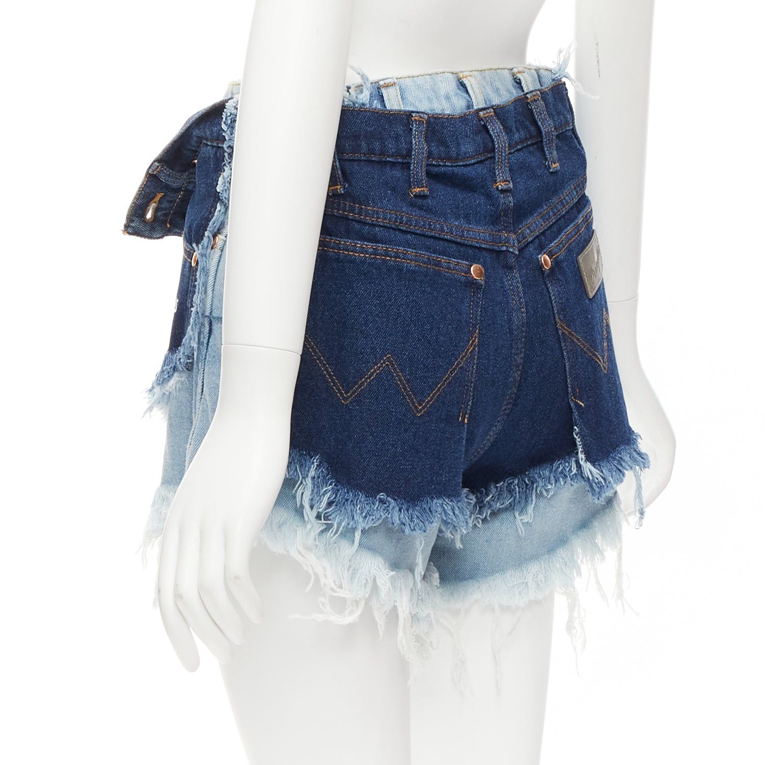 Natasha Zinko NATASHA ZINKO WRANGLER blue deconstructed layered double denim frayed shorts FR34 XS Size 26" / US 2 / IT 38 - 6 Thumbnail