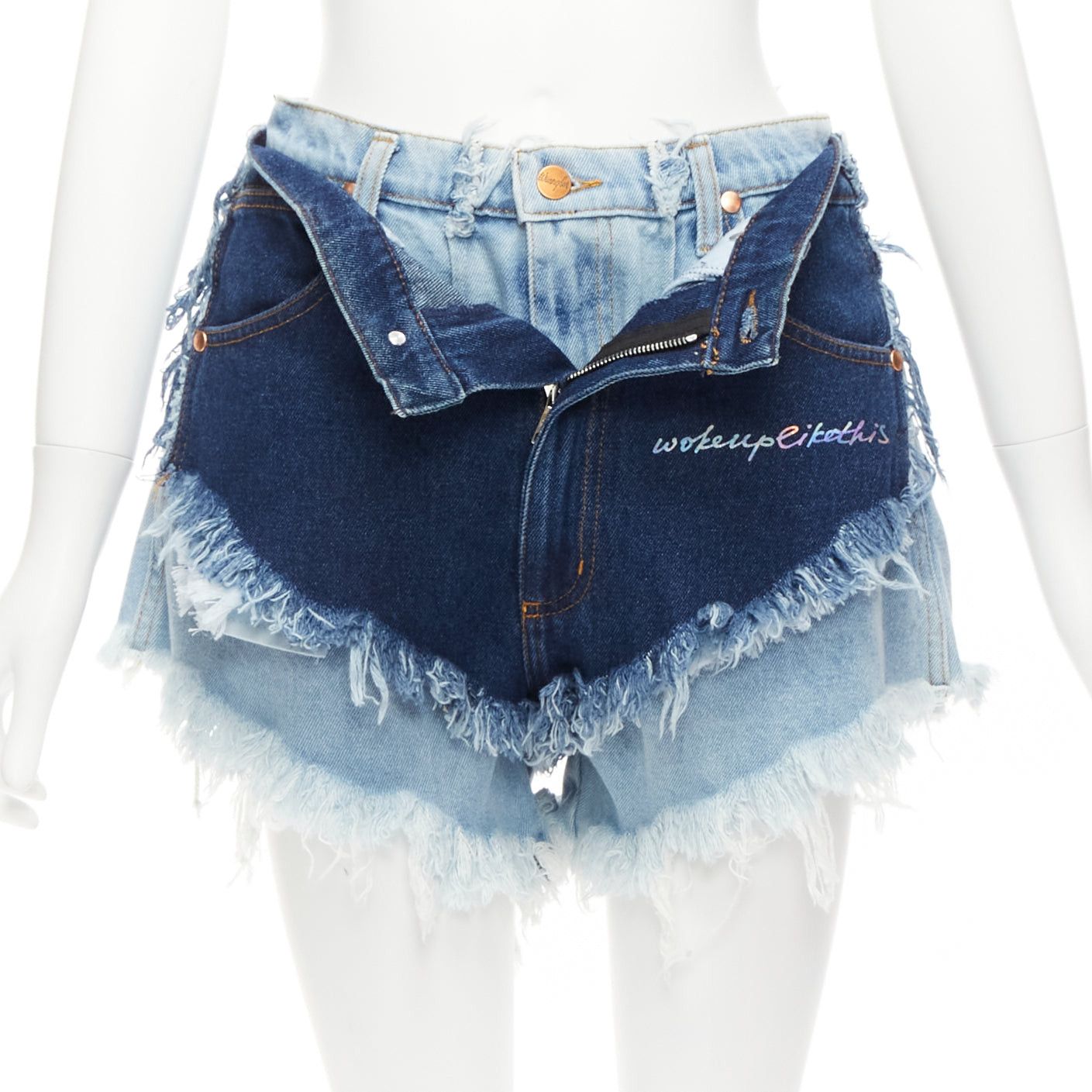 Natasha Zinko NATASHA ZINKO WRANGLER blue deconstructed layered double denim frayed shorts FR34 XS Size 26" / US 2 / IT 38 - 3 Thumbnail