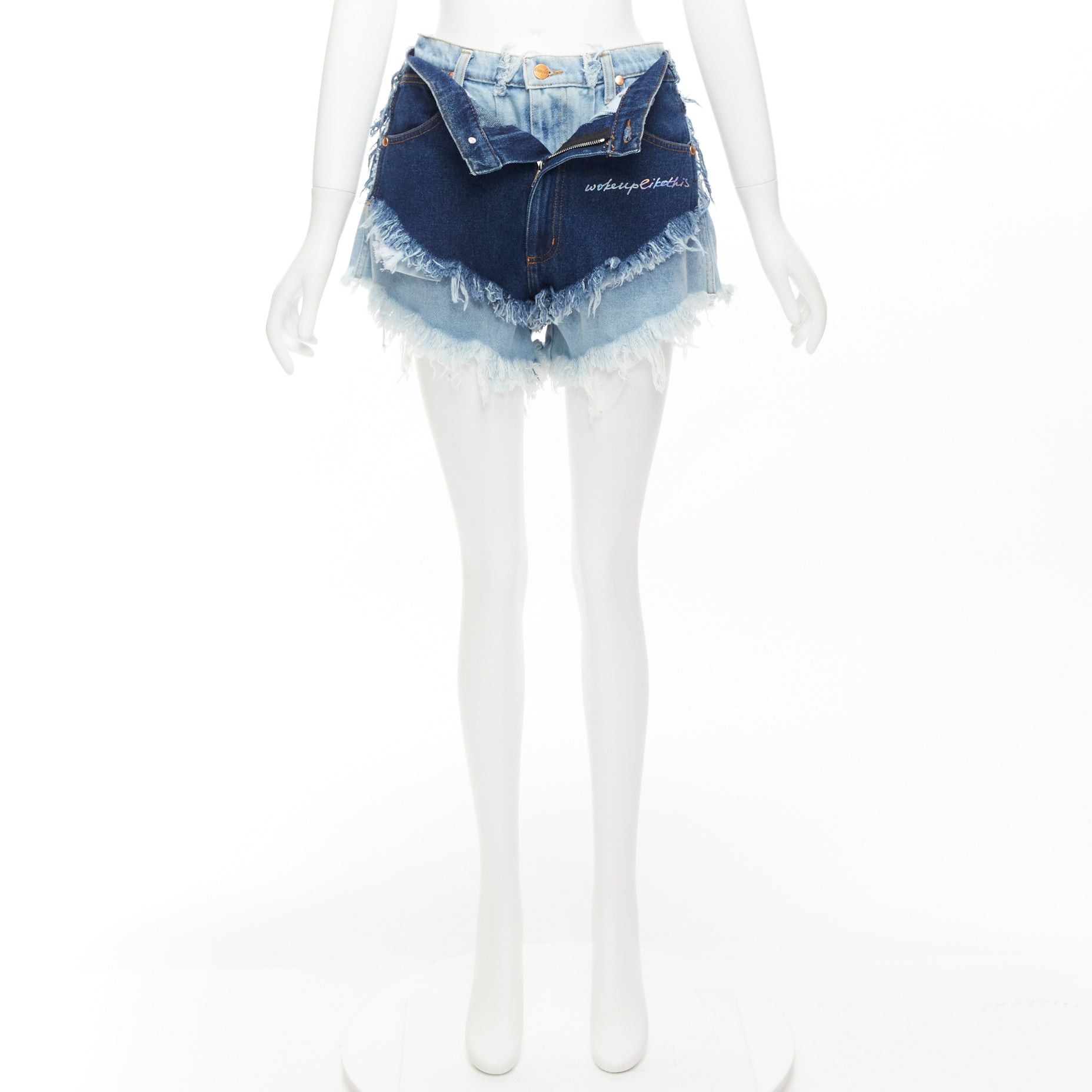 Natasha Zinko NATASHA ZINKO WRANGLER blue deconstructed layered double denim frayed shorts FR34 XS Size 26" / US 2 / IT 38 - 9 Thumbnail