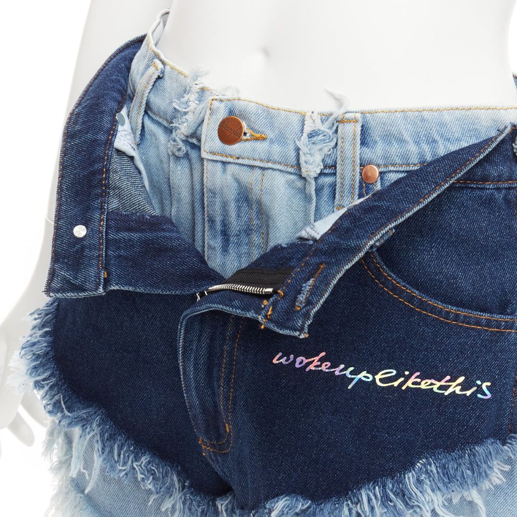 Natasha Zinko NATASHA ZINKO WRANGLER blue deconstructed layered double denim frayed shorts FR34 XS Size 26" / US 2 / IT 38 - 7 Thumbnail