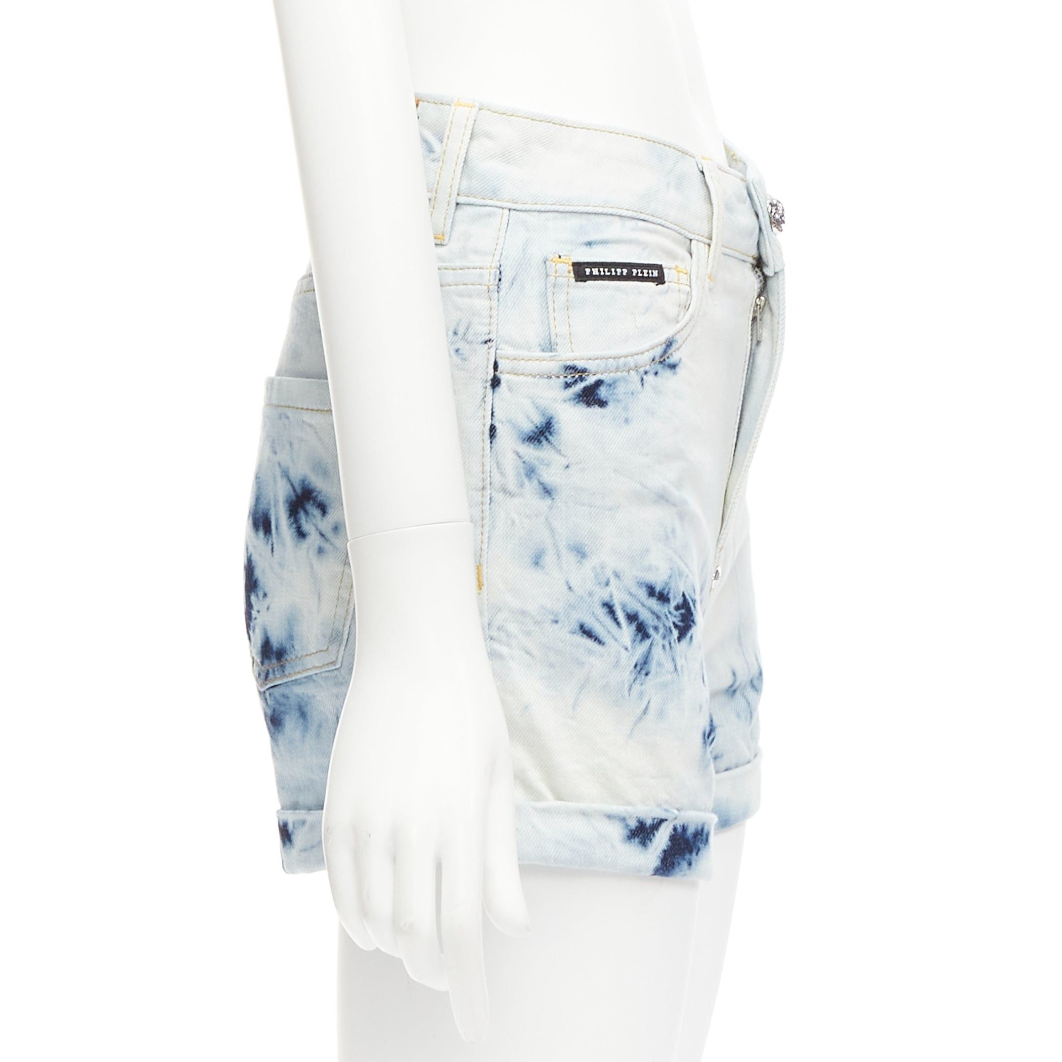 Philipp Plein PHILLIP PLEIN Hot Pants blue acid washed logo tag cuffed shorts 25" Size 26" / US 2 / IT 38 - 4 Thumbnail