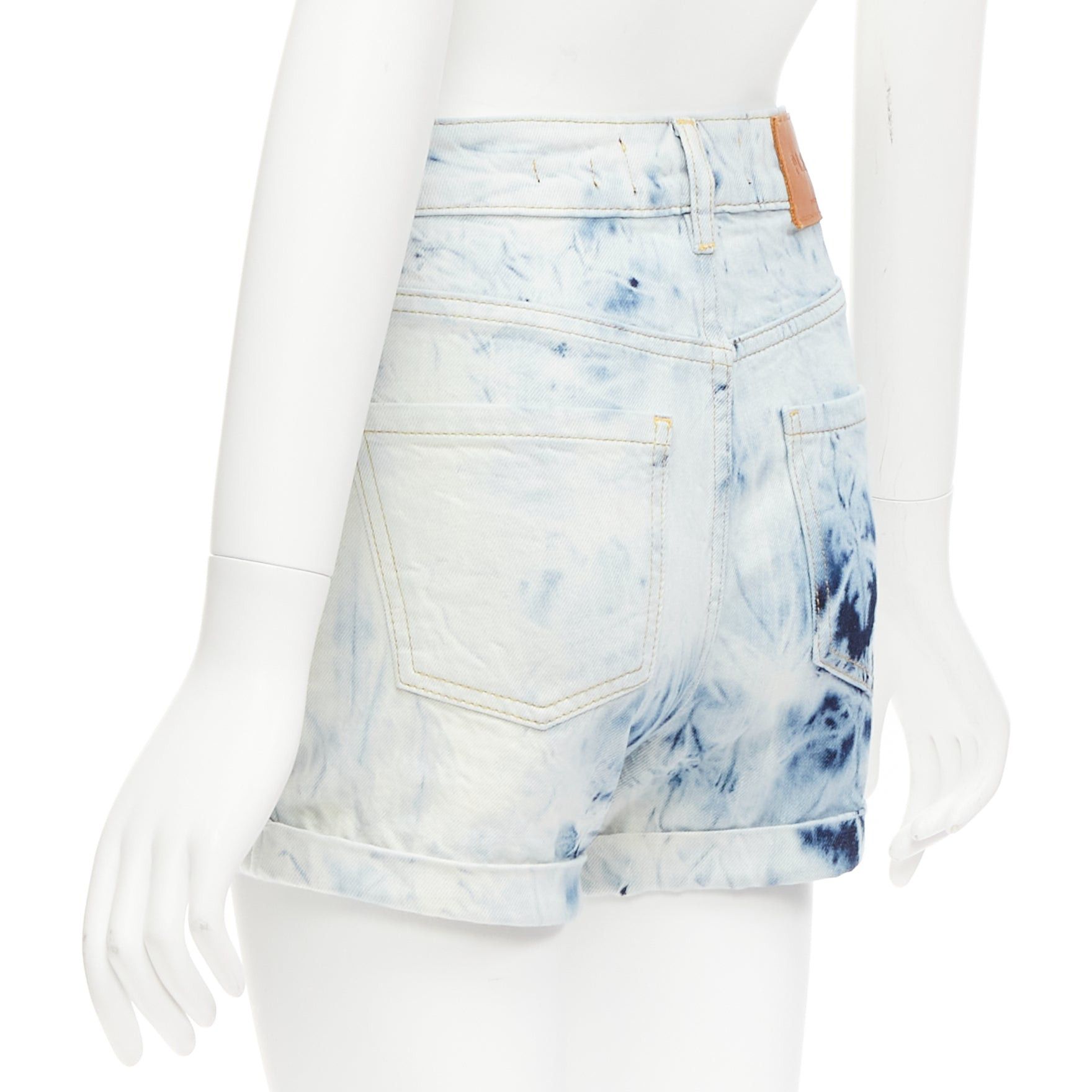 Philipp Plein PHILLIP PLEIN Hot Pants blue acid washed logo tag cuffed shorts 25" Size 26" / US 2 / IT 38 - 6 Thumbnail