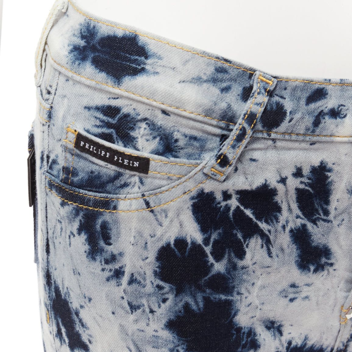 Philipp Plein PHILLIP PLEIN High Waist Hot Pants blue tie dye washed cuffed shorts 25" Size 26" / US 2 / IT 38 - 8 Thumbnail