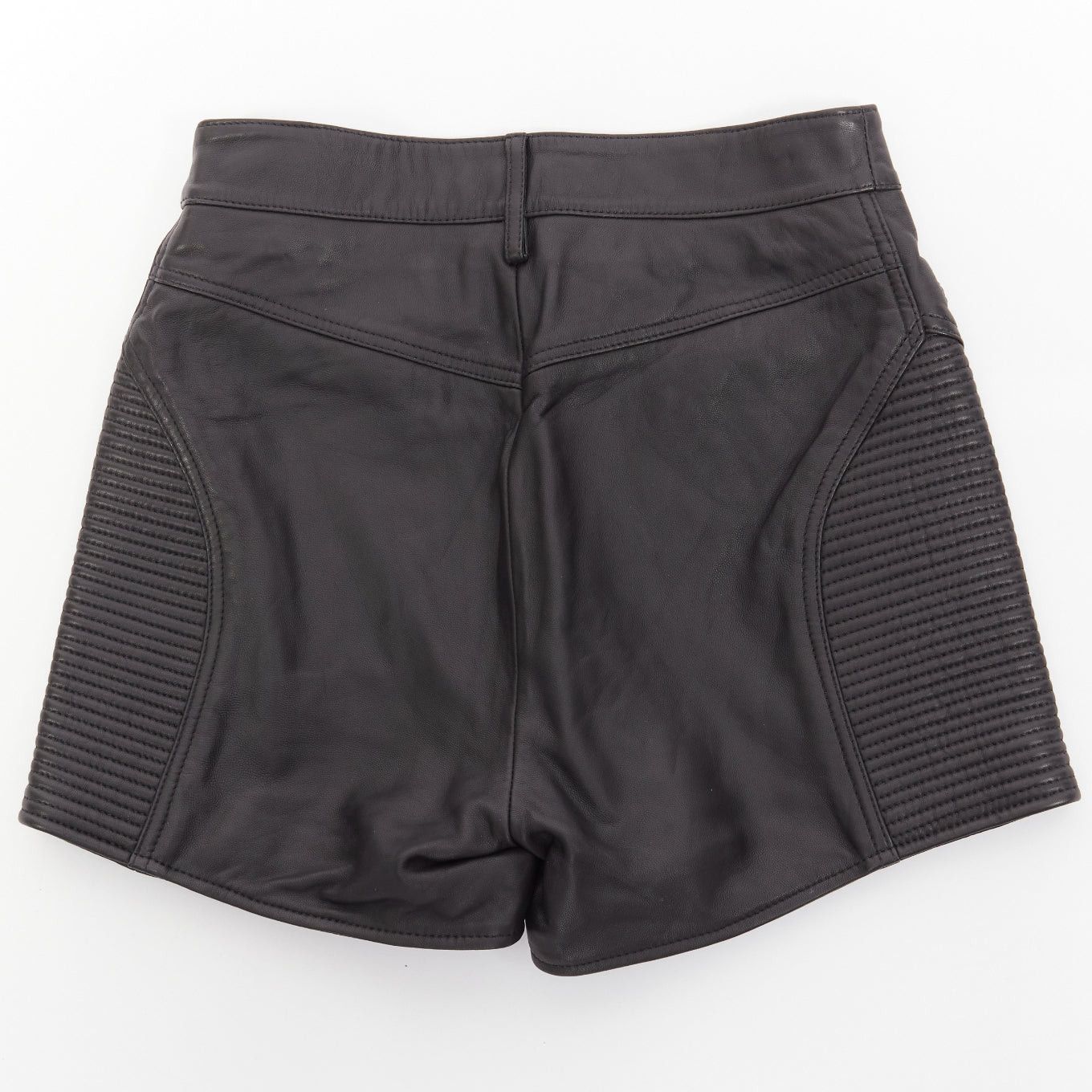 Just Cavalli JUST CAVALLI black genuine leather silver zip motorcycle ribbed shorts IT38 XS Size 26" / US 2 / IT 38 - 2 Thumbnail