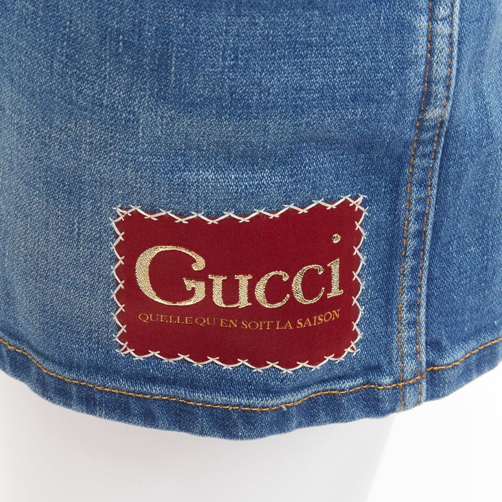 Gucci GUCCI blue cotton blend red GG logo patch wide leg mid rise shorts 24" Size 24" / US 00 / IT 34 - 2 Thumbnail