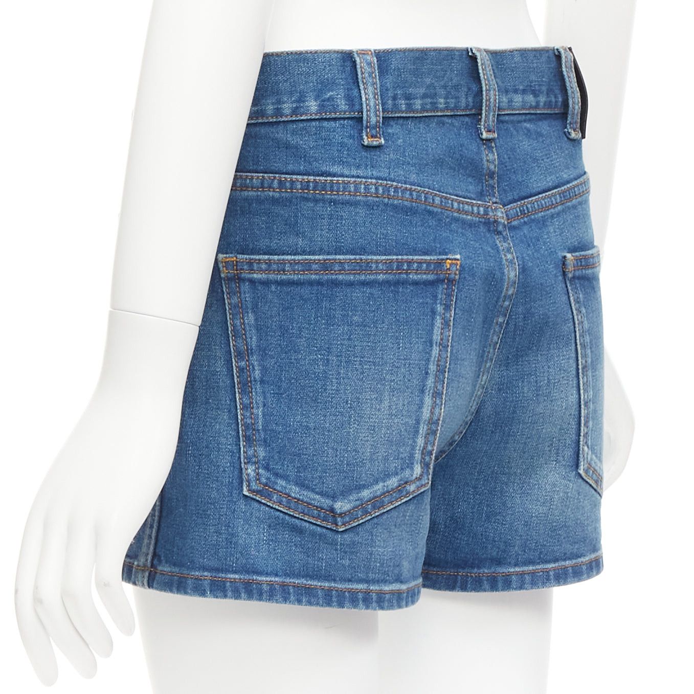 Gucci GUCCI blue cotton blend red GG logo patch wide leg mid rise shorts 24" Size 24" / US 00 / IT 34 - 6 Thumbnail