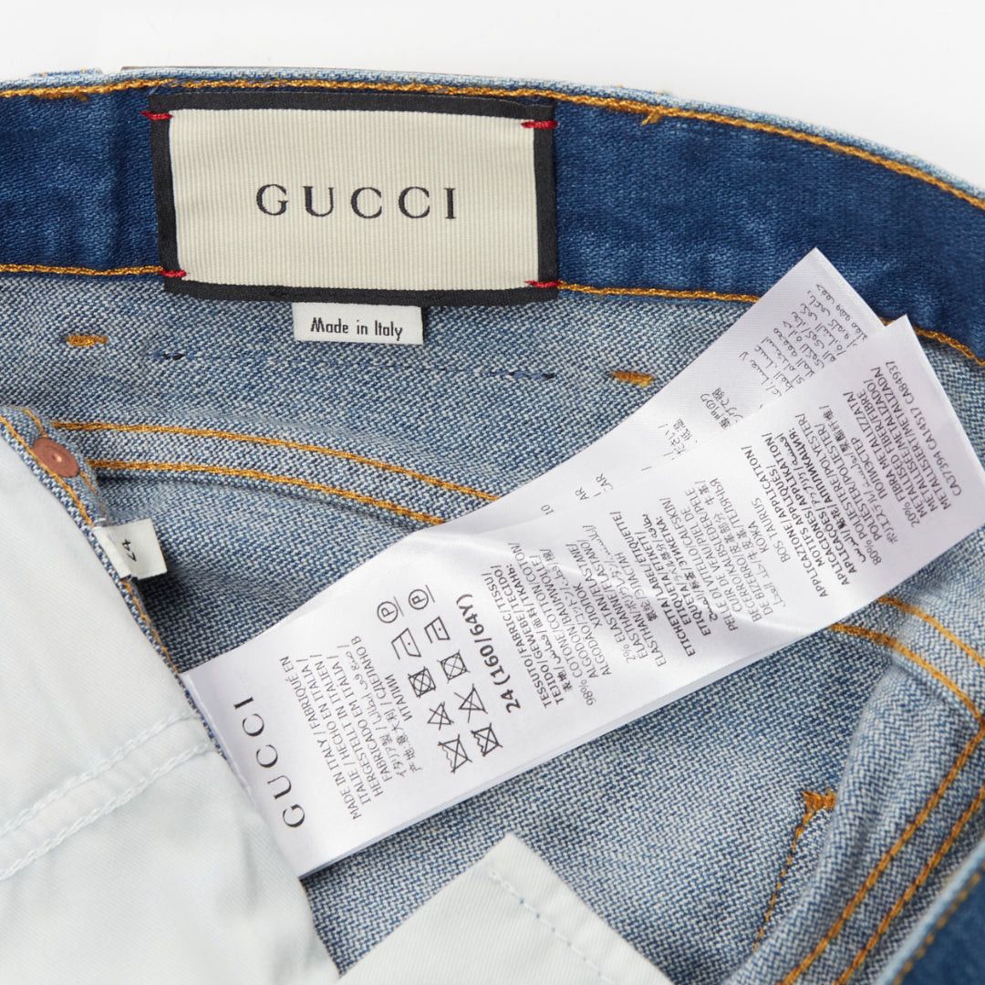 Gucci GUCCI blue cotton blend red GG logo patch wide leg mid rise shorts 24" Size 24" / US 00 / IT 34 - 8 Thumbnail