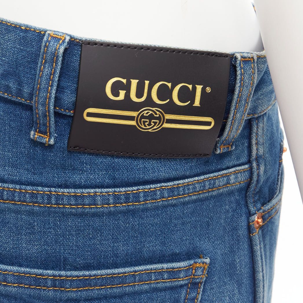 Gucci GUCCI blue cotton blend red GG logo patch wide leg mid rise shorts 24" Size 24" / US 00 / IT 34 - 7 Thumbnail
