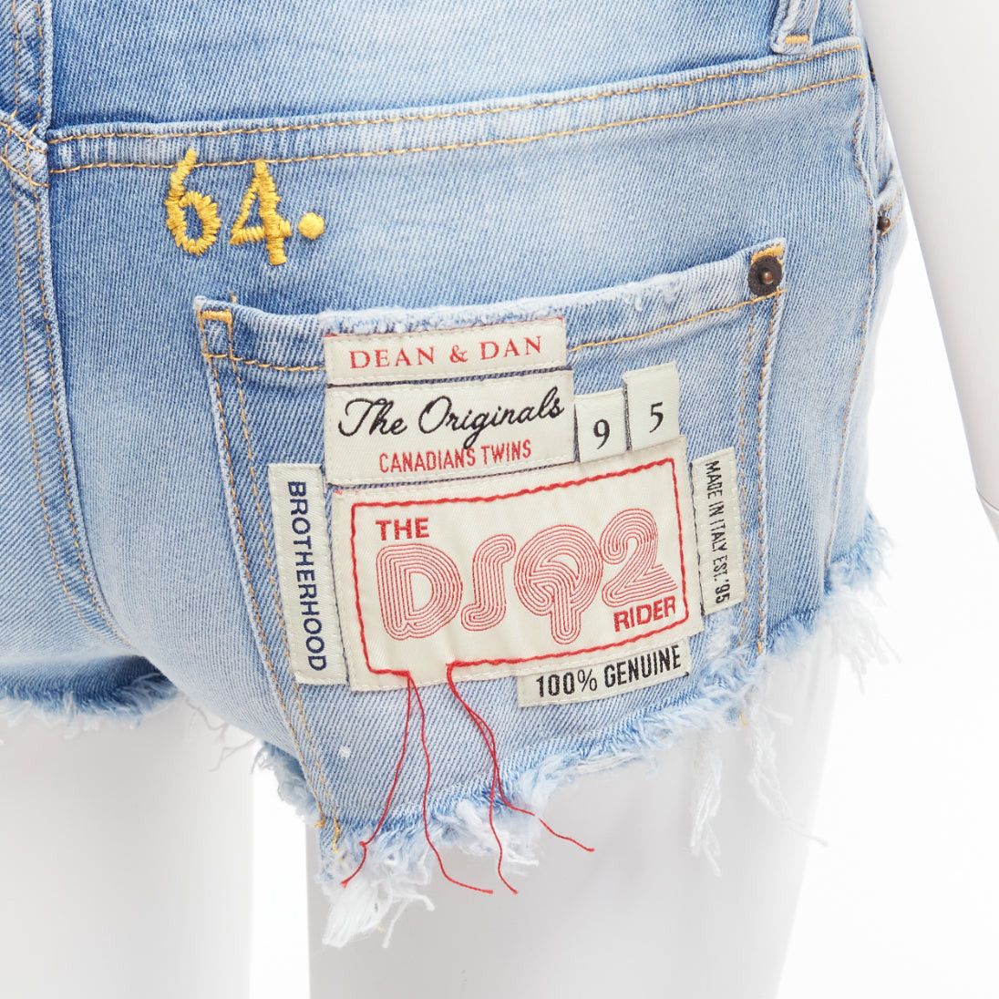 Dsquared2 DSQUARED blue washed distressed logo patch frayed cut off booty shorts IT38 XS Size 26" / US 2 / IT 38 - 2 Thumbnail